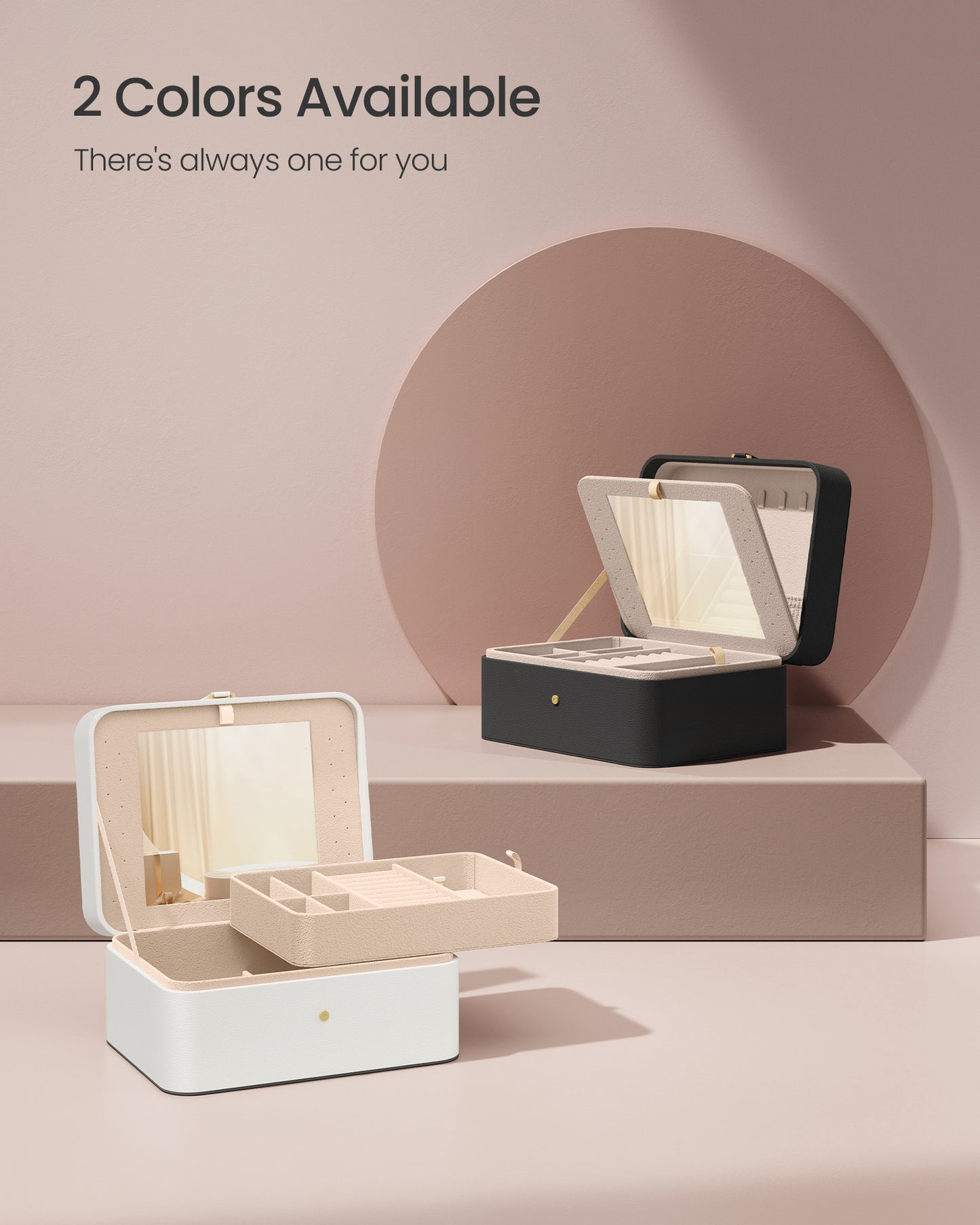 Cloud White Jewelry Box with Mirror - 2 - Layer Organizer, Travel Case. Removable Tray, 6.9 x 8.7 x 4.3 Inches, Ideal for Earring & Necklace Storage