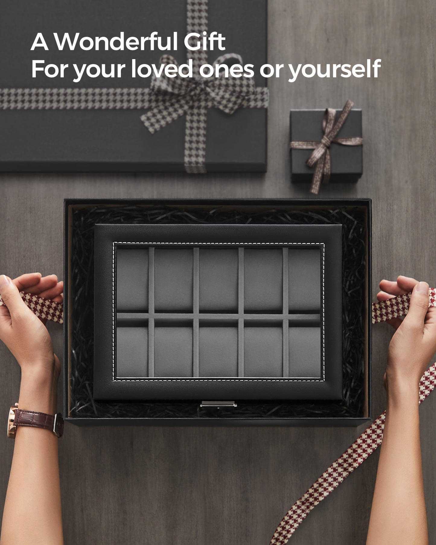 SONGMICS 20-Slot Watch Box, Watch Case, 2 Layers, Lockable Watch Display Case, Black and Gray