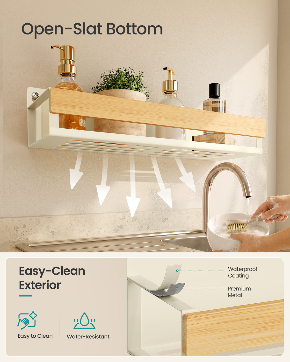 SONGMICS 4 Pack Spice Rack Wall Mount Widened, Cream White and Light Bamboo