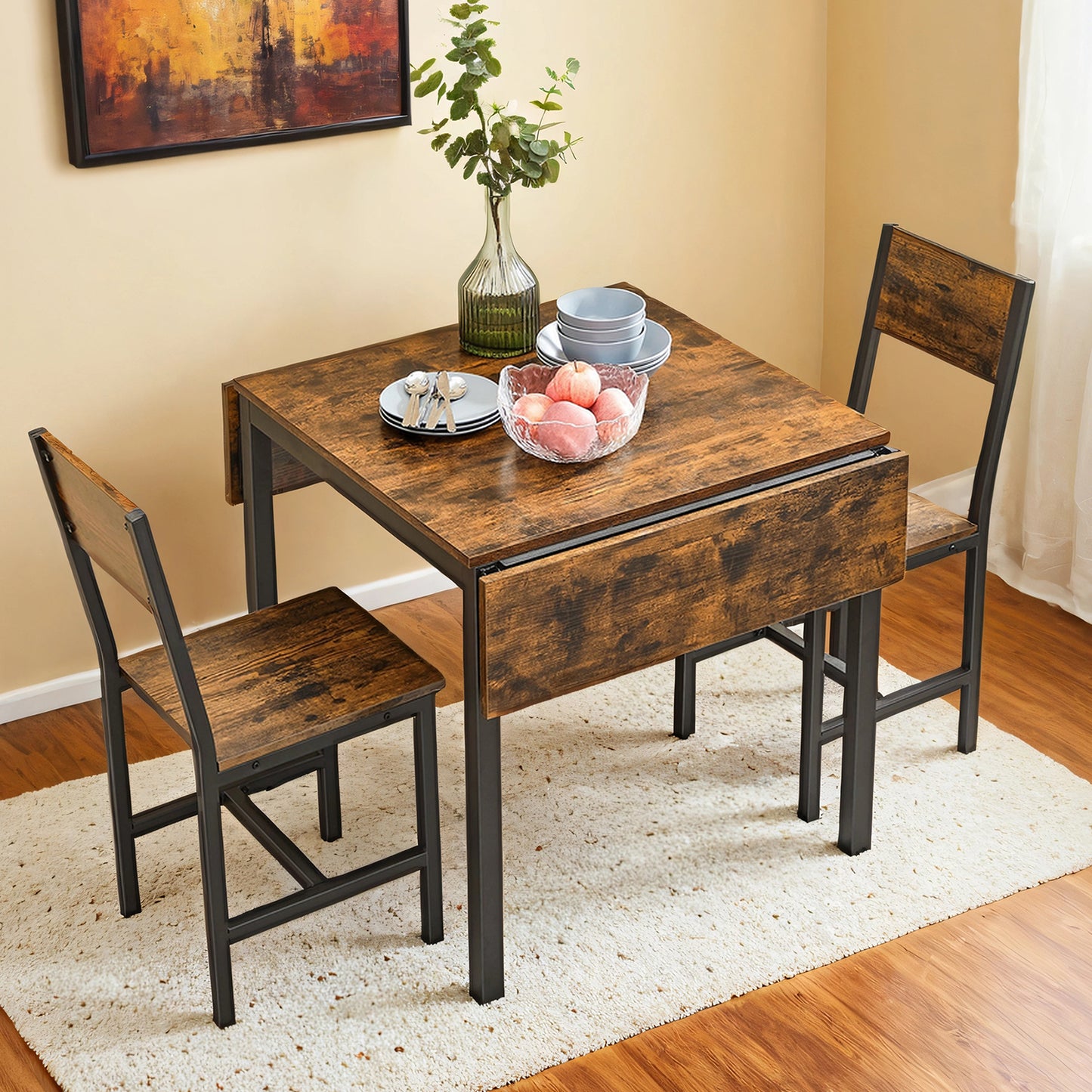 VASAGLE Folding Dining Table, Drop Leaf Extendable, for Small Spaces, Seats 2-4 People, Industrial, 33.3 x 30.7 x 30 Inches,Brown