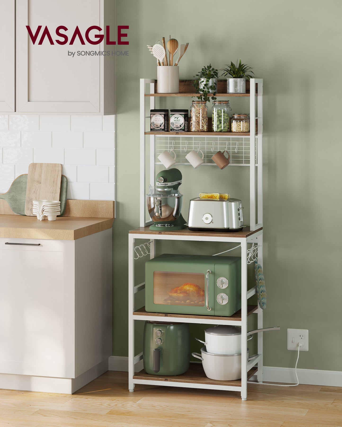 3-Tier Kitchen Hutch Bakers Rack, Microwave Stand with Power Outlet, Adjustable Coffee Bar , Storage Shelf, 15.7 x 23.6 x 66.9 Inches