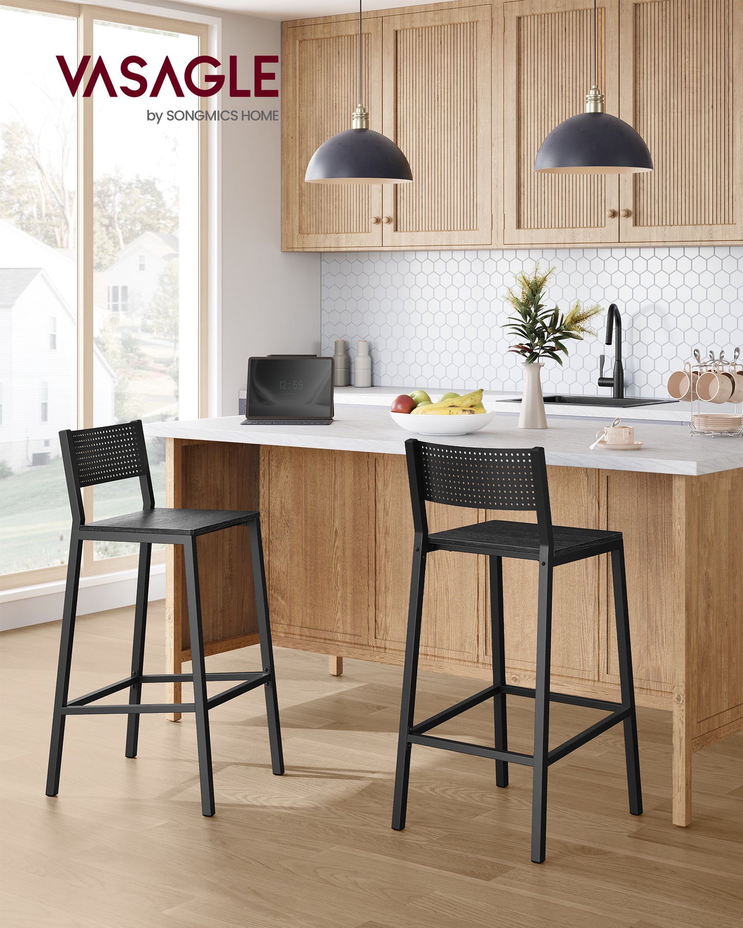 2 Pack Bar Stool, Bar Chairs for Kitchen, Dining Room, Industrial, Charcoal Gray and Black
