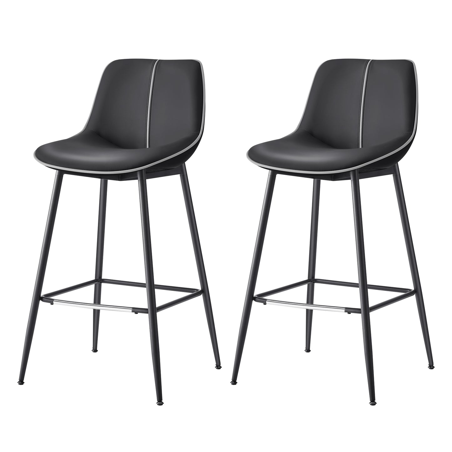 VASAGLE 2 Pack Bar Stools, Bar Height Bar Stools with Back, Ergonomic Backrest, Synthetic Leather, Metal Legs, 28.7-Inch Tall Stools for Kitchen Island Home Bar, Ink Black