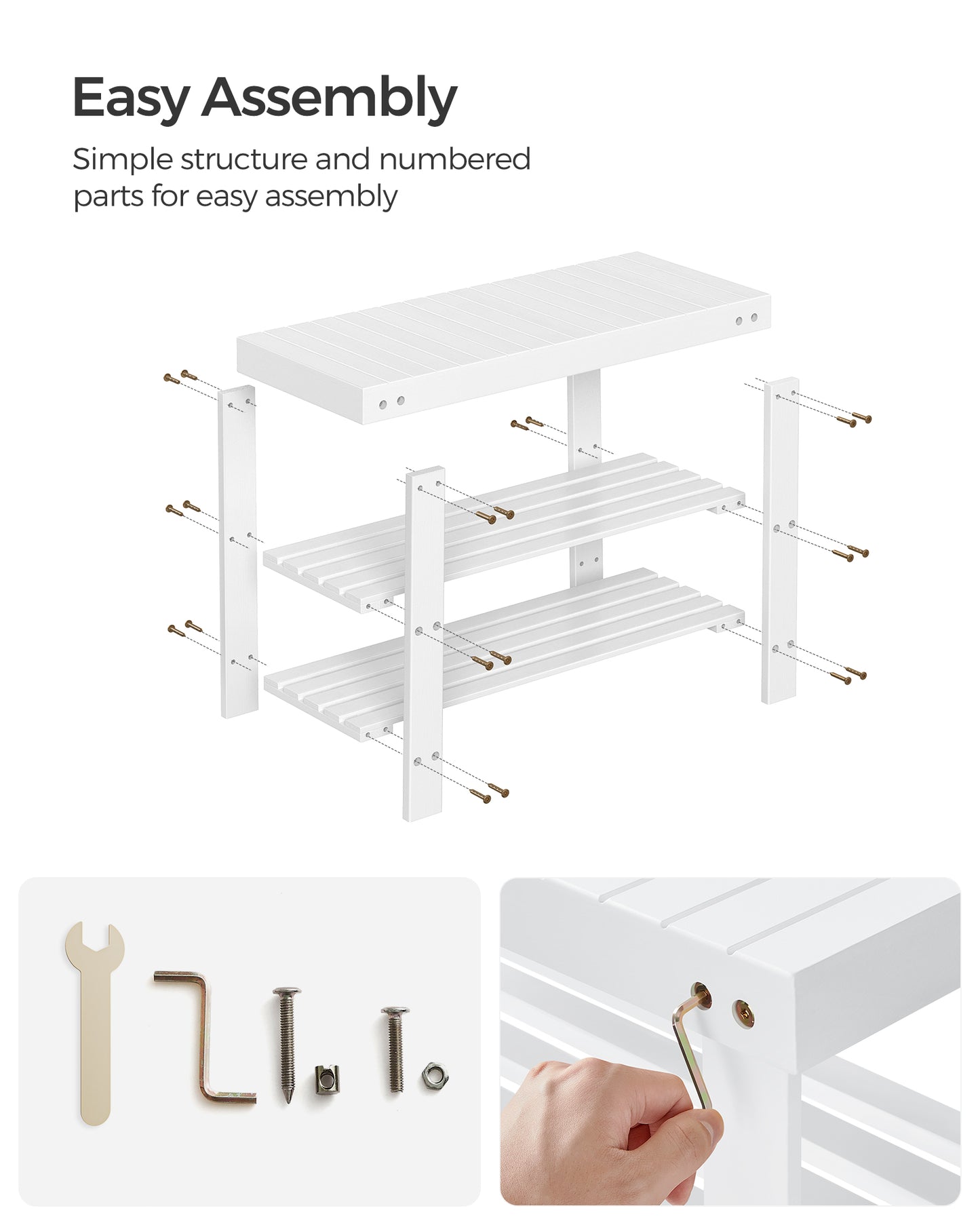 Shoe Rack Bench, 3-Tier Bamboo Shoe Storage Organizer, Entryway Bench, Holds Up to 286 lb, 11.3 x 27.6 x 17.8 Inches, for Entryway Bathroom Bedroom