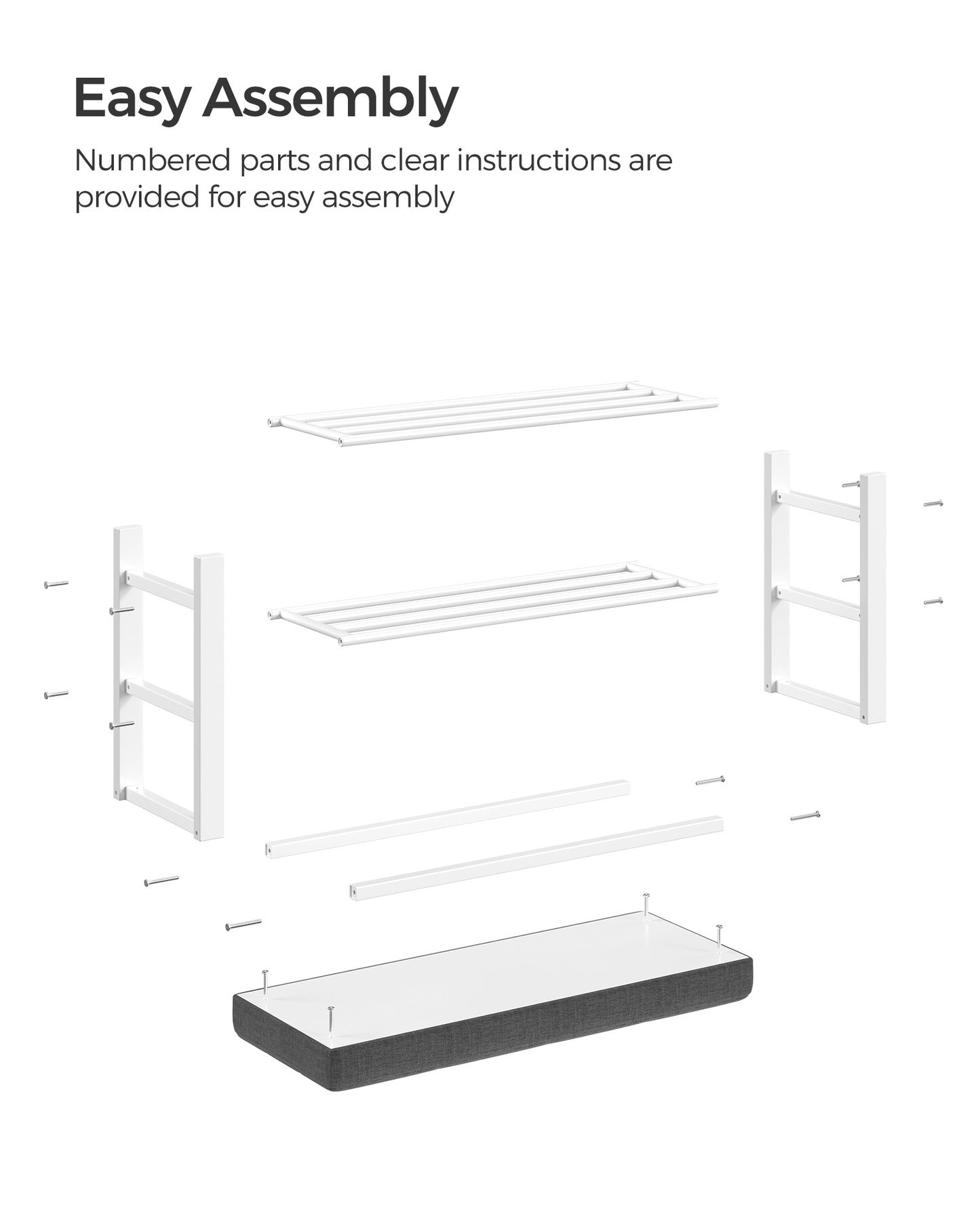 SONGMICS Shoe Bench - Entryway Shoe Rack with Foam Padded Seat, Linen, Metal Frame - Ideal for Living Room and Hallwayk Gray and White