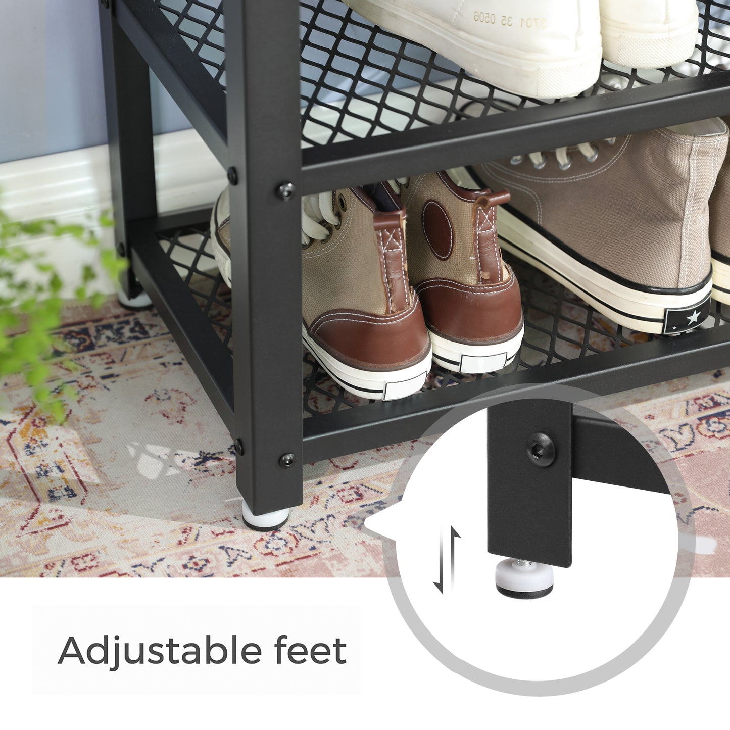VASAGLE 3-Tier Rack Stylish Shoe Organizer and Storage Bench Greige and Black