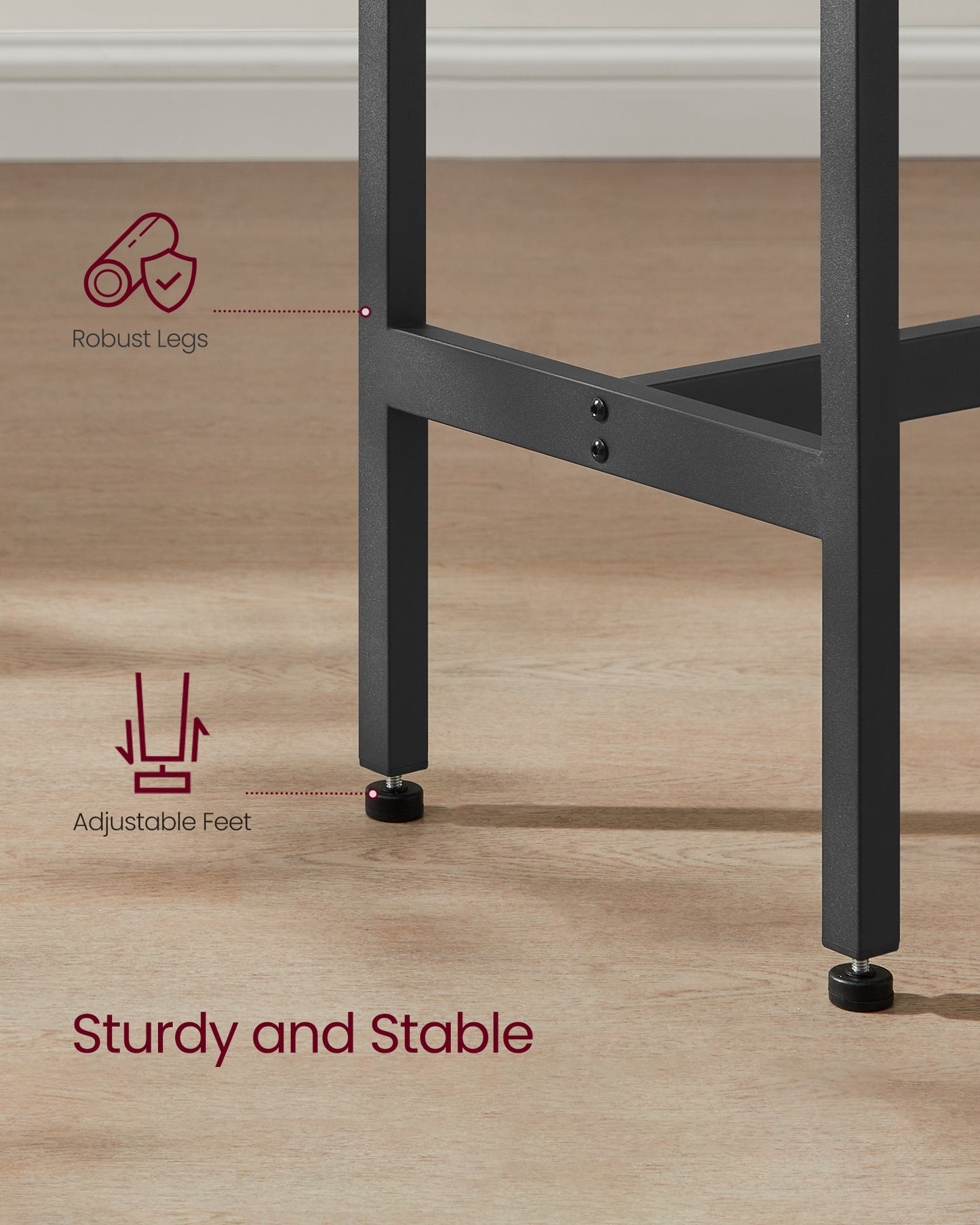 VASAGLE, Narrow Long Bar, Kitchen Dining, High Pub Table, Sturdy Metal Frame, Industrial Design Ebony Ink Black