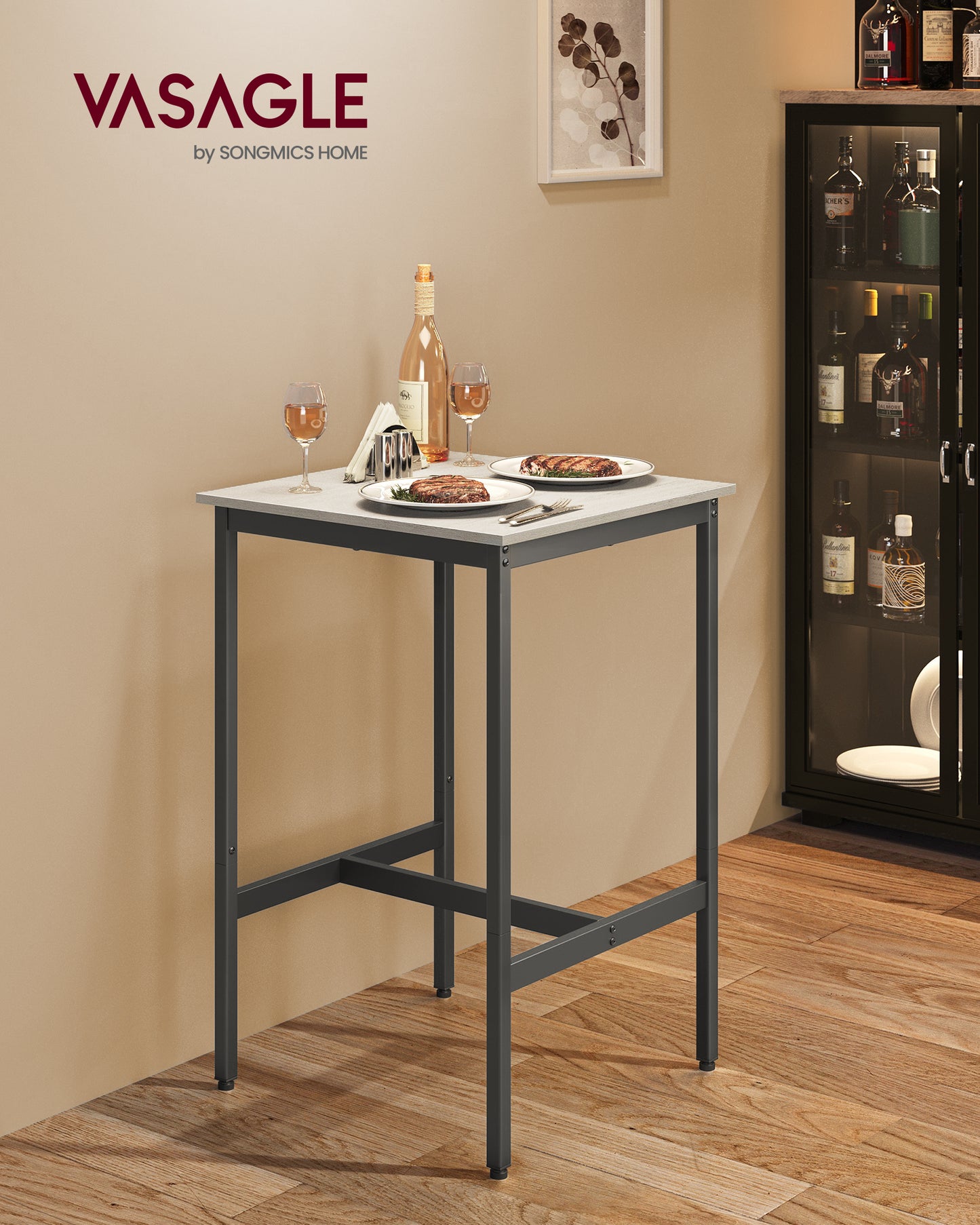 Bar Table, Small Kitchen Dining High Top Pub Cocktail Table for Living Room Party, Sturdy Metal Frame, 23.6 x 23.6 x 36.2 Inches for Narrow Spaces, Easy to Assemble, Vintage White and Black