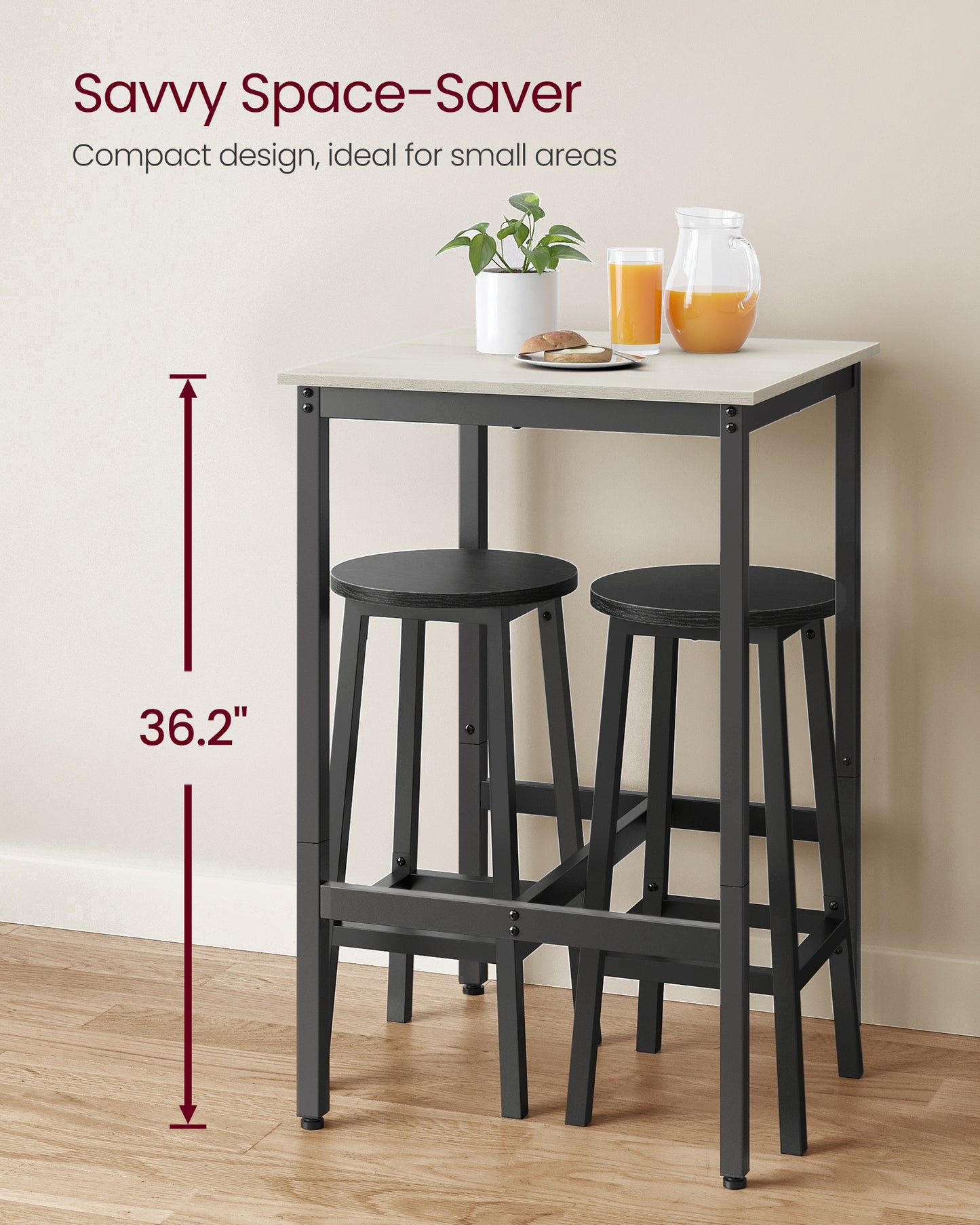 Bar Table, Small Kitchen Dining High Top Pub Cocktail Table for Living Room Party, Sturdy Metal Frame, 23.6 x 23.6 x 36.2 Inches for Narrow Spaces, Easy to Assemble, Vintage White and Black