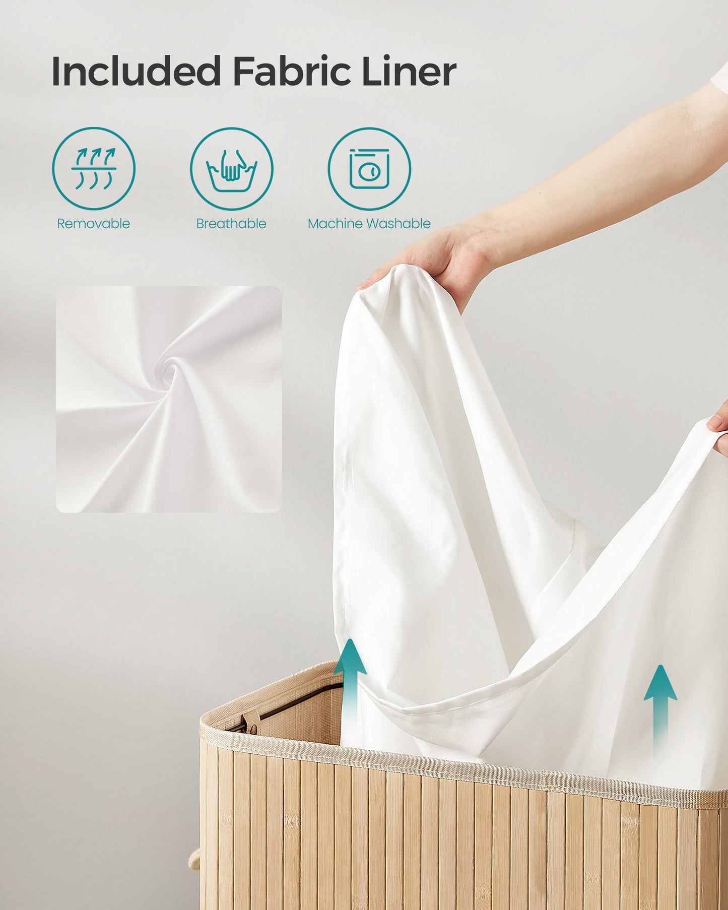 SONGMICS 26 Gallons Laundry Hamper with Lid Bamboo Laundry Basket with Handles Natural