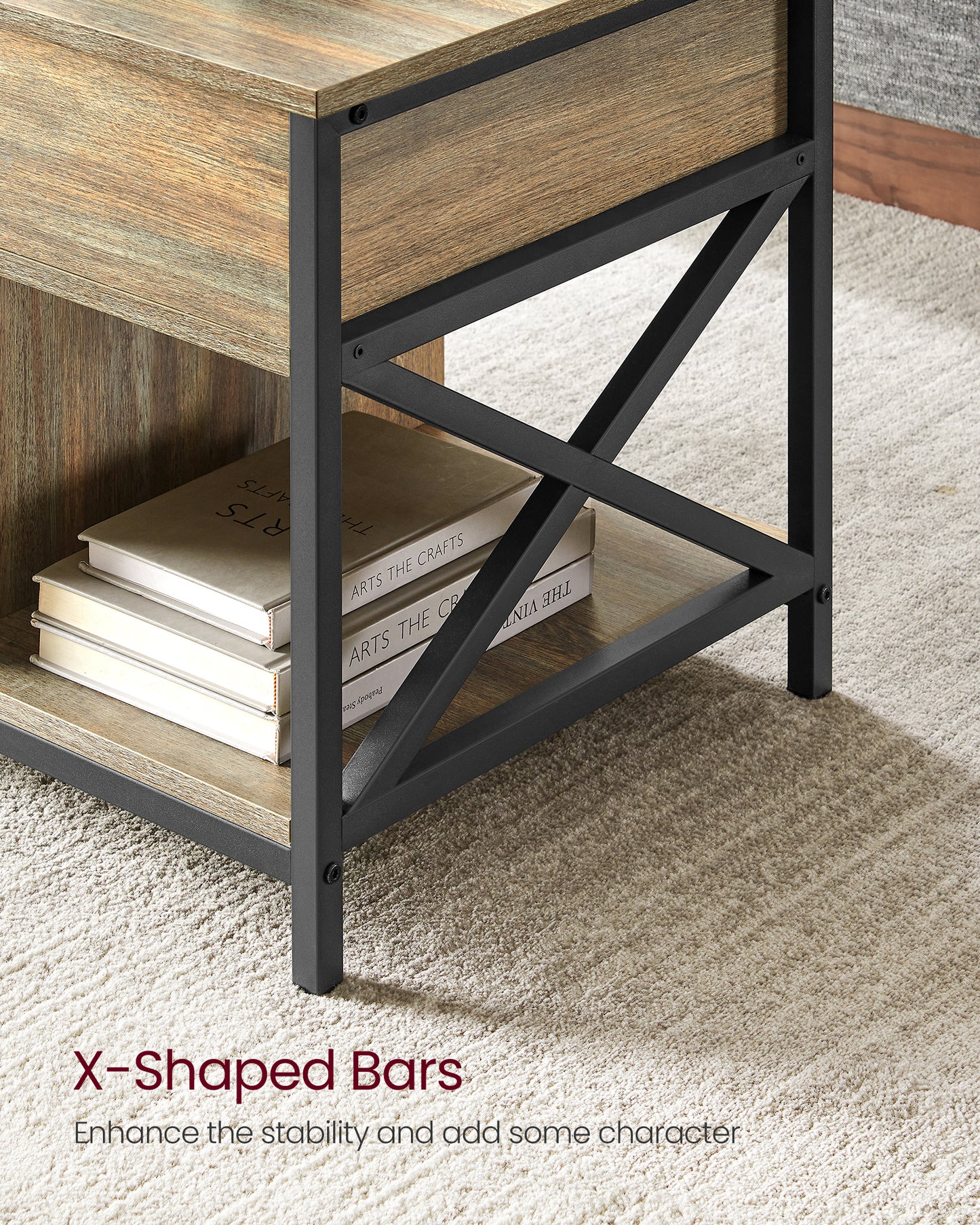Lift Top Coffee Table, Lift Coffee Table with Storage Shelf, Hidden Compartments and Lifting Top, for Living Room, Office, 19.7 x 39.4 x (19.3-24.4) Inches, Oak with Blue Grains