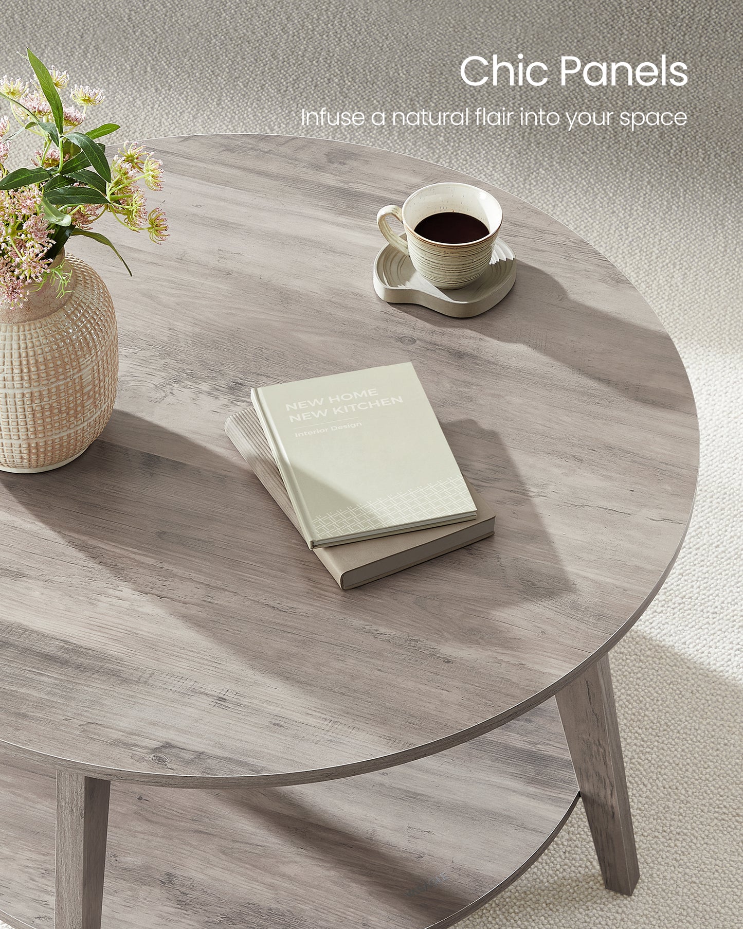 Round Coffee Table, 2-Tier Center Table with Storage