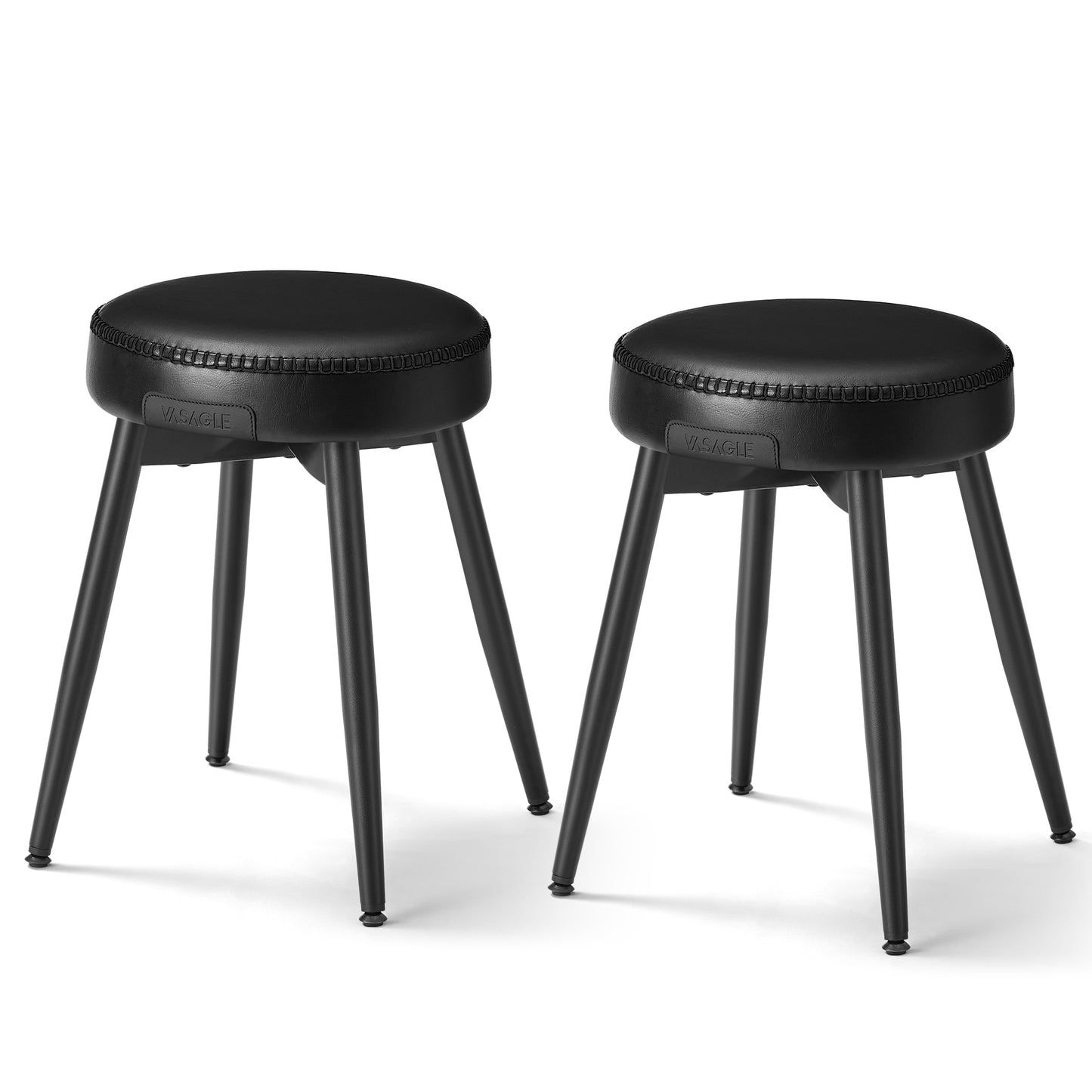 VASAGLE EKHO Collection - Dining Chairs Stools Set of 2, Upholstered Kitchen Stools, Vanity Stools, Synthetic Leather with Stitching, Ink Black