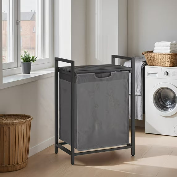 LEDREM 3-in-1 Laundry Hamper with Shelf & Removable Bags, 17.2 Gal Capacity, Steel Frame, Space-Saving Design, for Home Use, Gray and Black