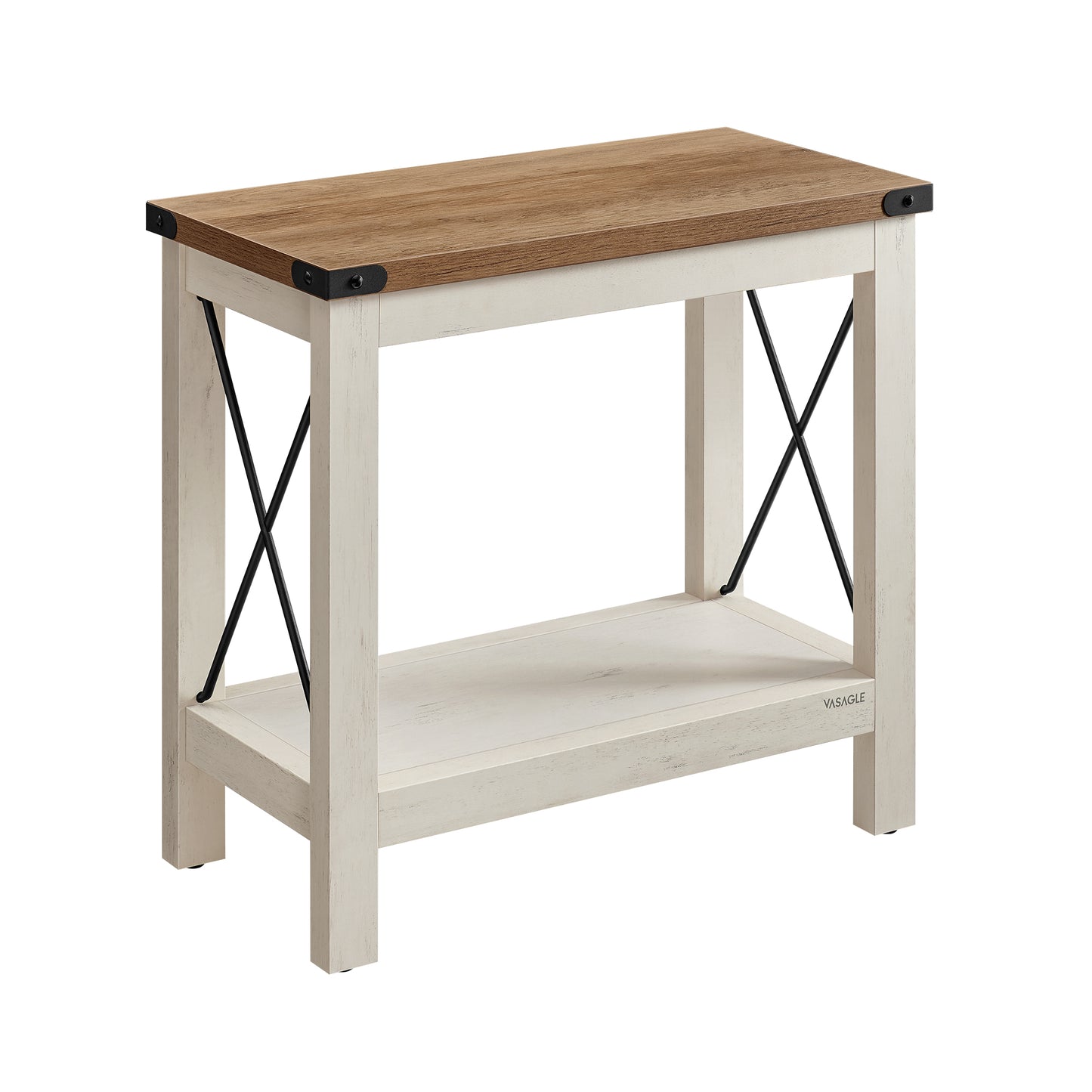 2-Tier End Table, Side Table with Bottom Shelf, Nightstand for Small Spaces, for Living Room, Bedroom, Farmhouse Style, Rustic White and Honey Brown