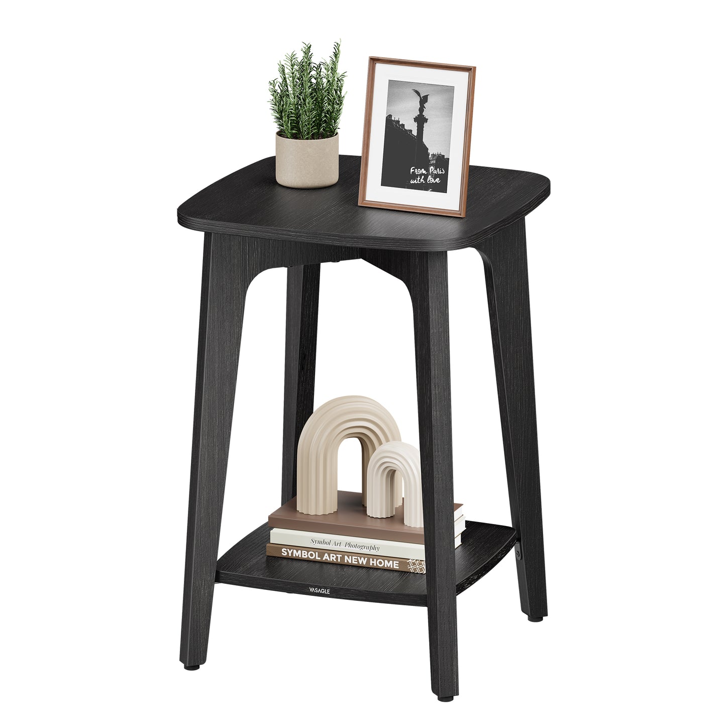 Side Table, Small Square End Table with Lower Shelf, Nightstand for Small Spaces