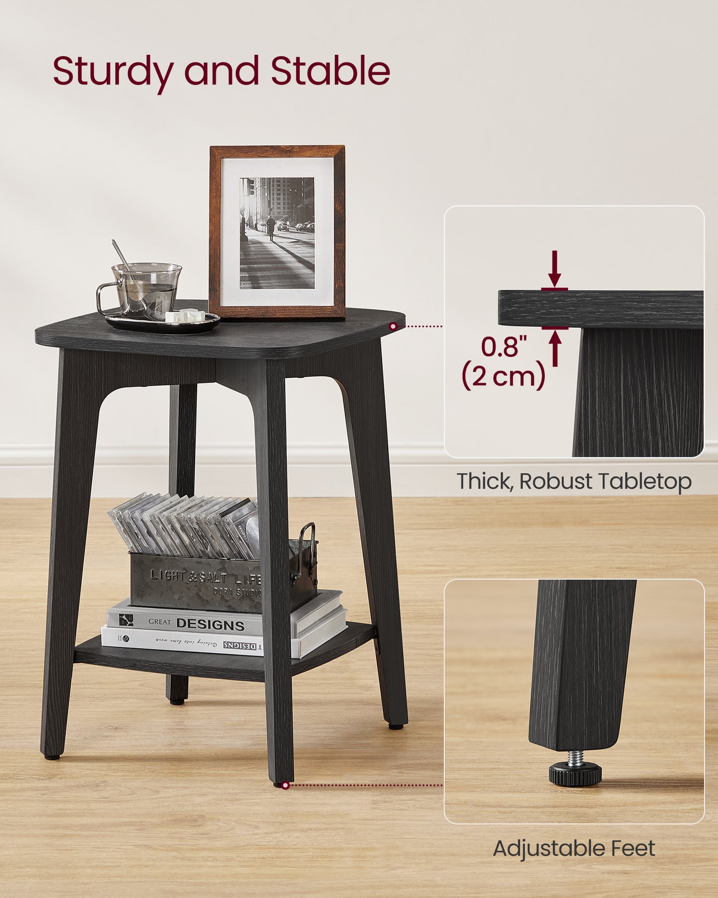 Side Table, Small Square End Table with Lower Shelf, Nightstand for Small Spaces