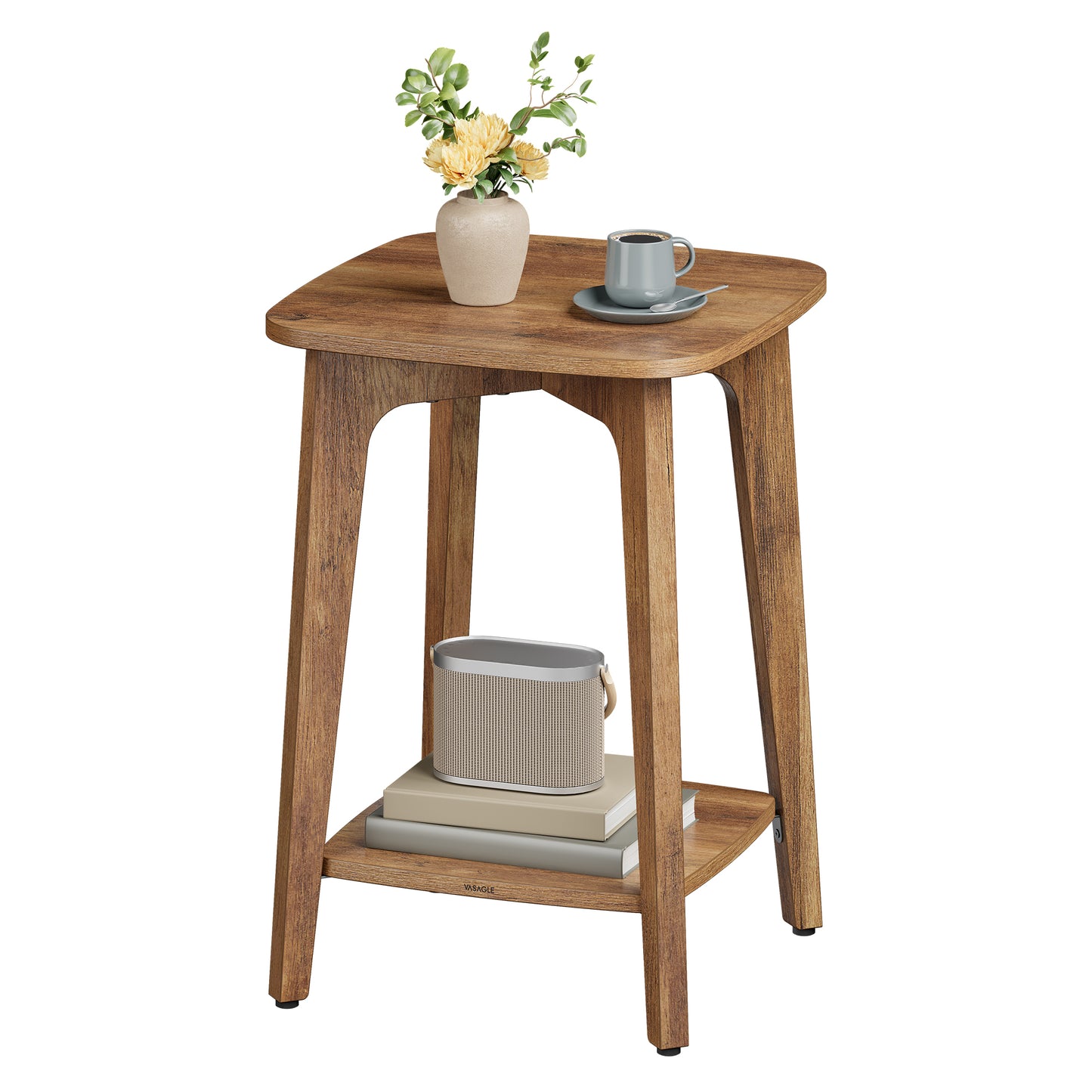 Side Table, Small Square End Table with Lower Shelf, Nightstand for Small Spaces
