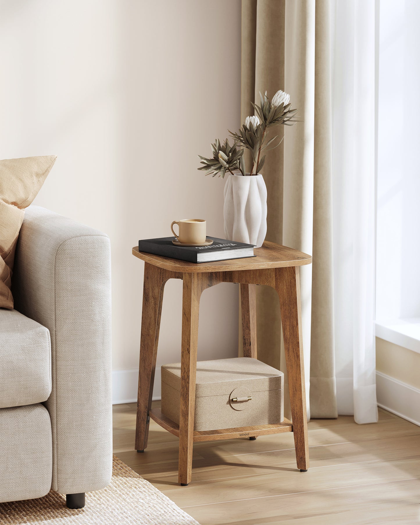 Side Table, Small Square End Table with Lower Shelf, Nightstand for Small Spaces