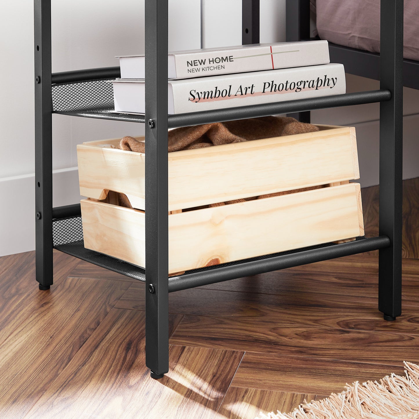 Nightstand, Set of 2 Side Tables, End Tables with Adjustable Mesh Shelves, for Living Room, Bedroom, Industrial, Stable Steel Frame, Easy Assembly, Rustic Brown and Black