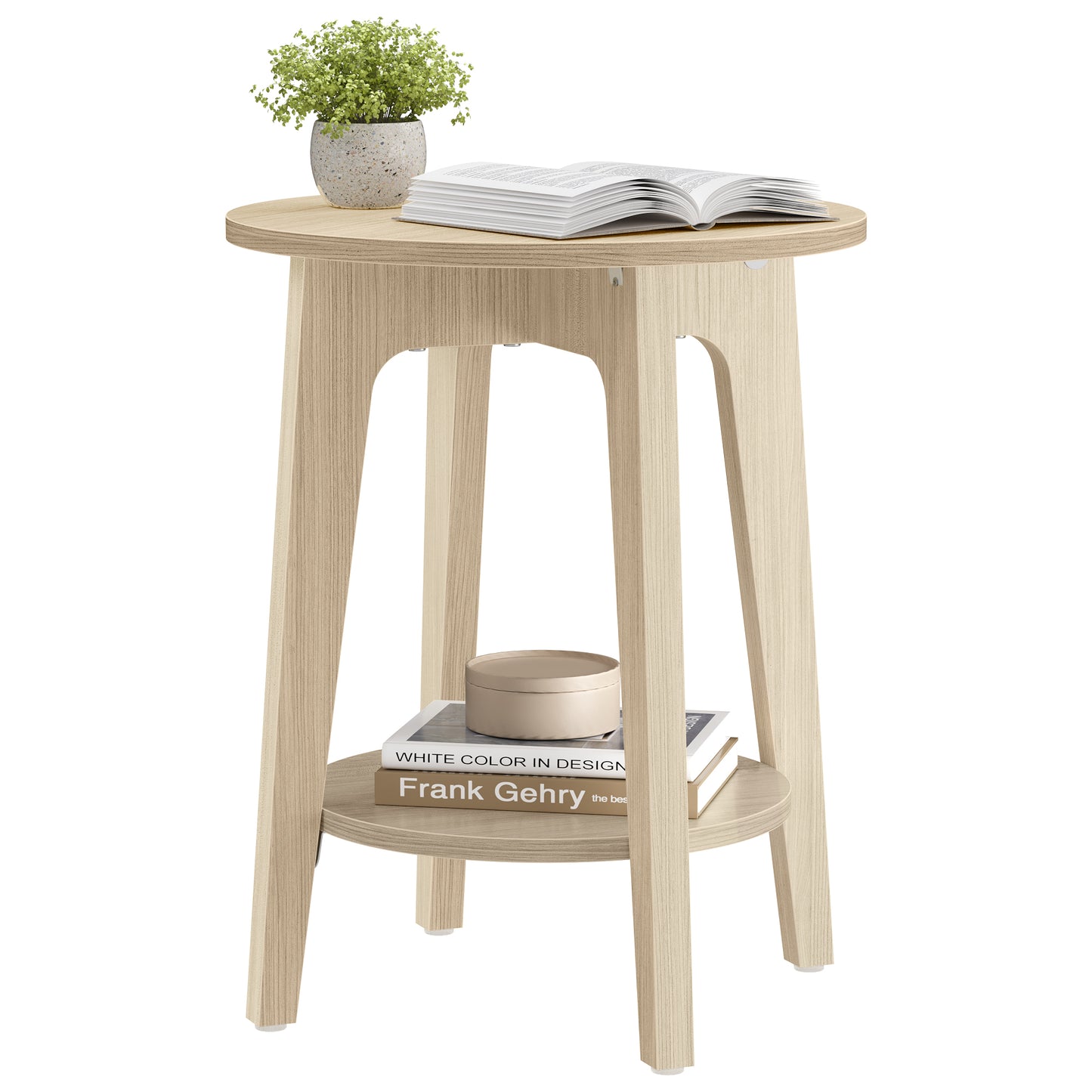 2-Tier Small Round End Table, Nightstand with Tapered Legs
