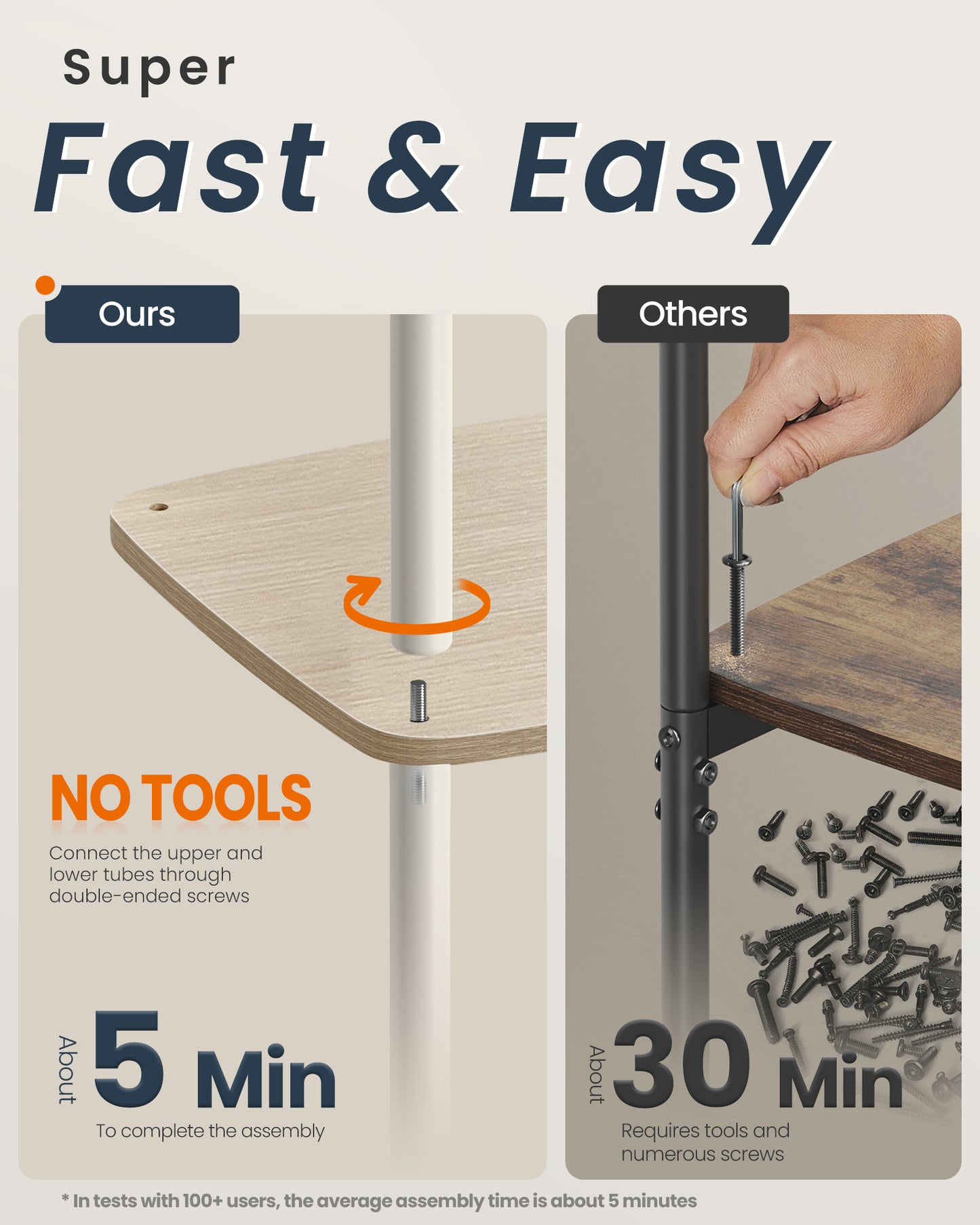 Side Table, 3-Tier Nightstand with Storage, End Table with Fabric Basket, for Bedroom, Living Room, Steel Frame, Superfast Toolless Assembly, Modern, Natural Beige