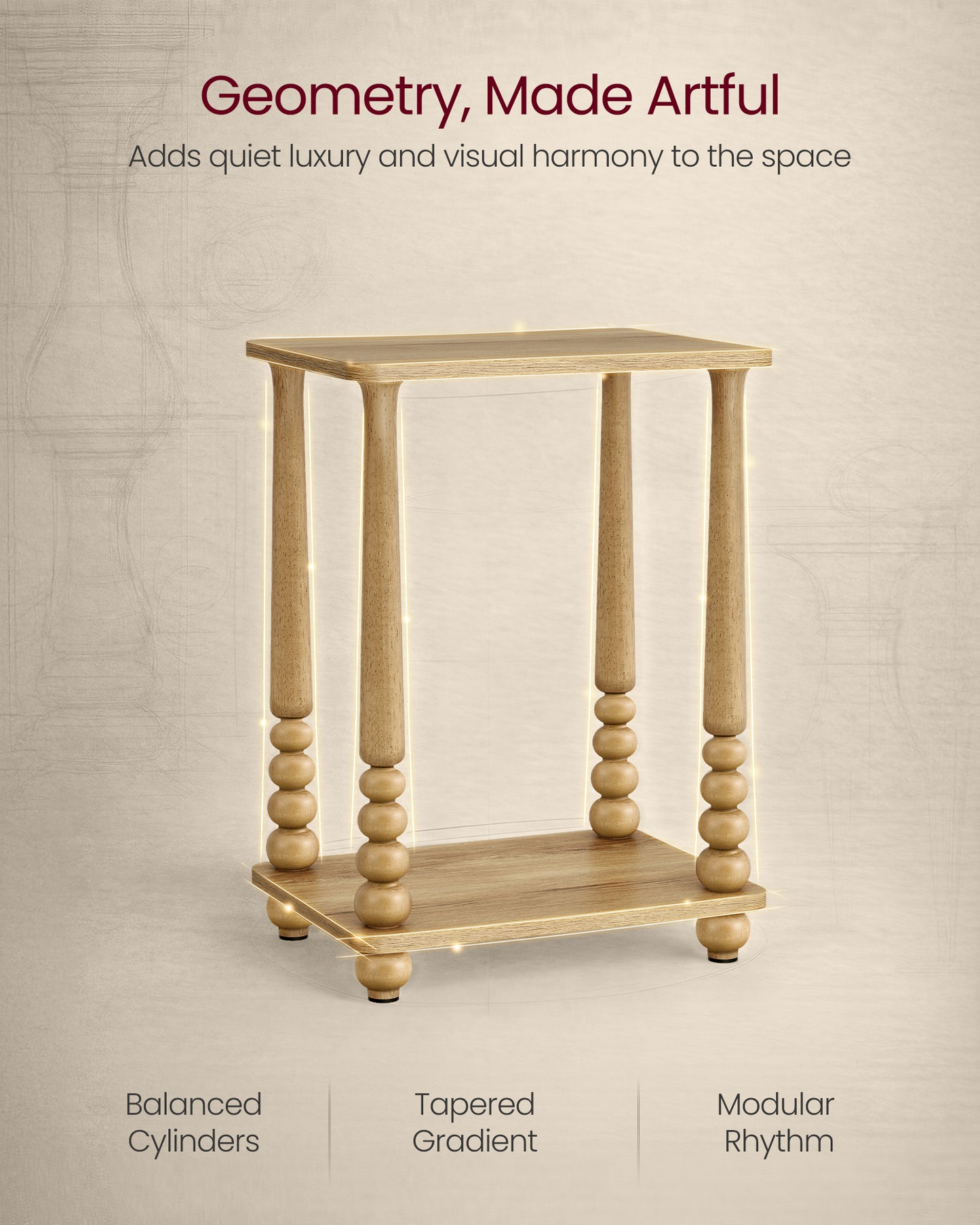 VASAGLE MARIEL Collection - Side Table, Accent Nightstand for Small Spaces, Rectangular End Table with Shelf, Solid Wood Legs, Natural Brown