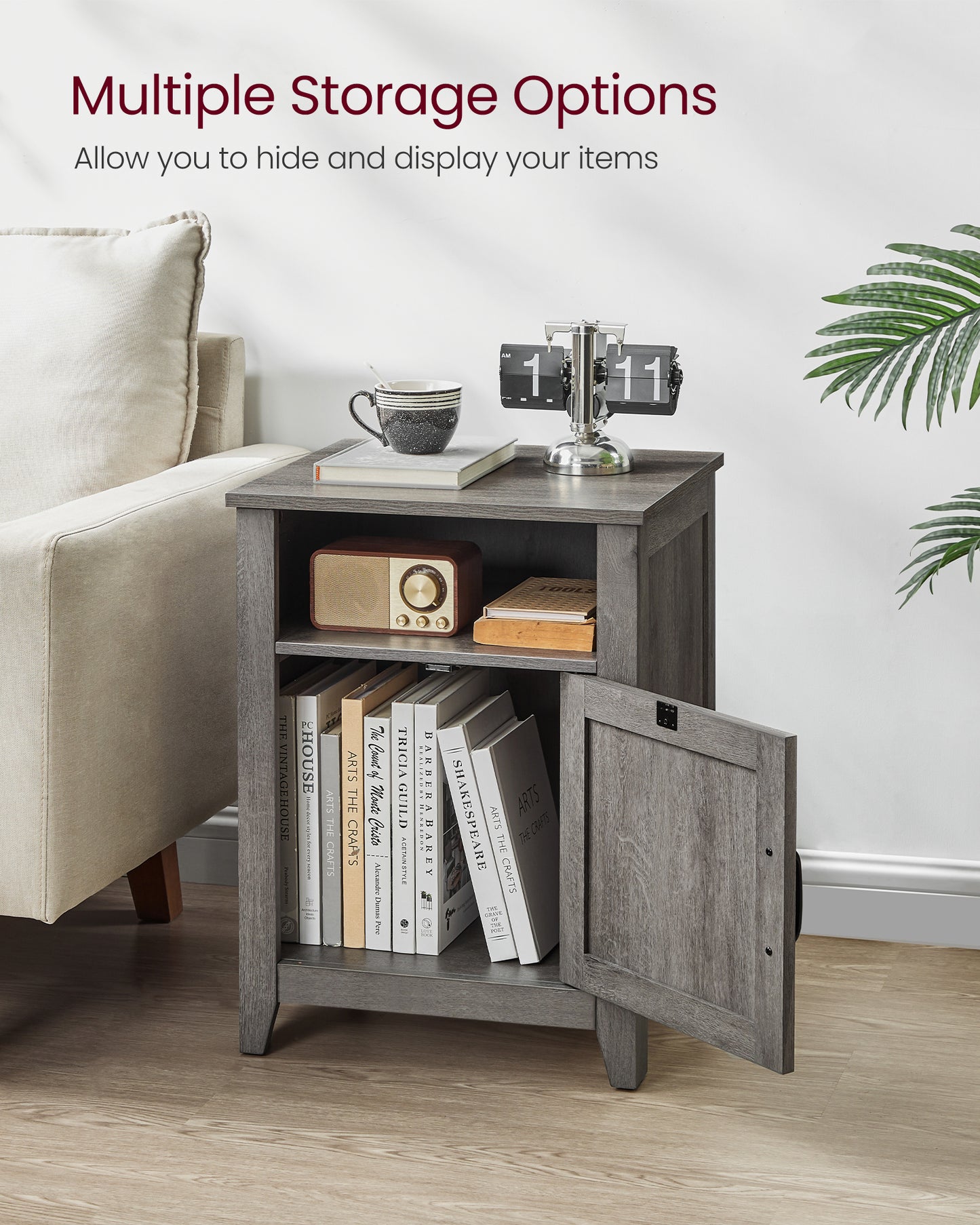 Nightstand with Barn Door, Storage Bedside Table with Open Compartment, Misty Gray, 132 - lb Capacity