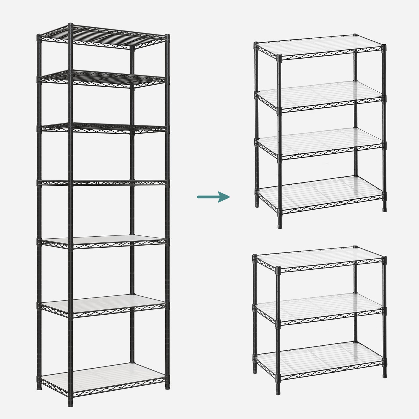 LEDREM 7-Tier Wire Shelving Unit - Kitchen Metal Shelves Storage Rack with Adjustable Shelves, Shelf Liners, 8 Hooks, 13.4 x 23.2 x 70.9 Inches, Black