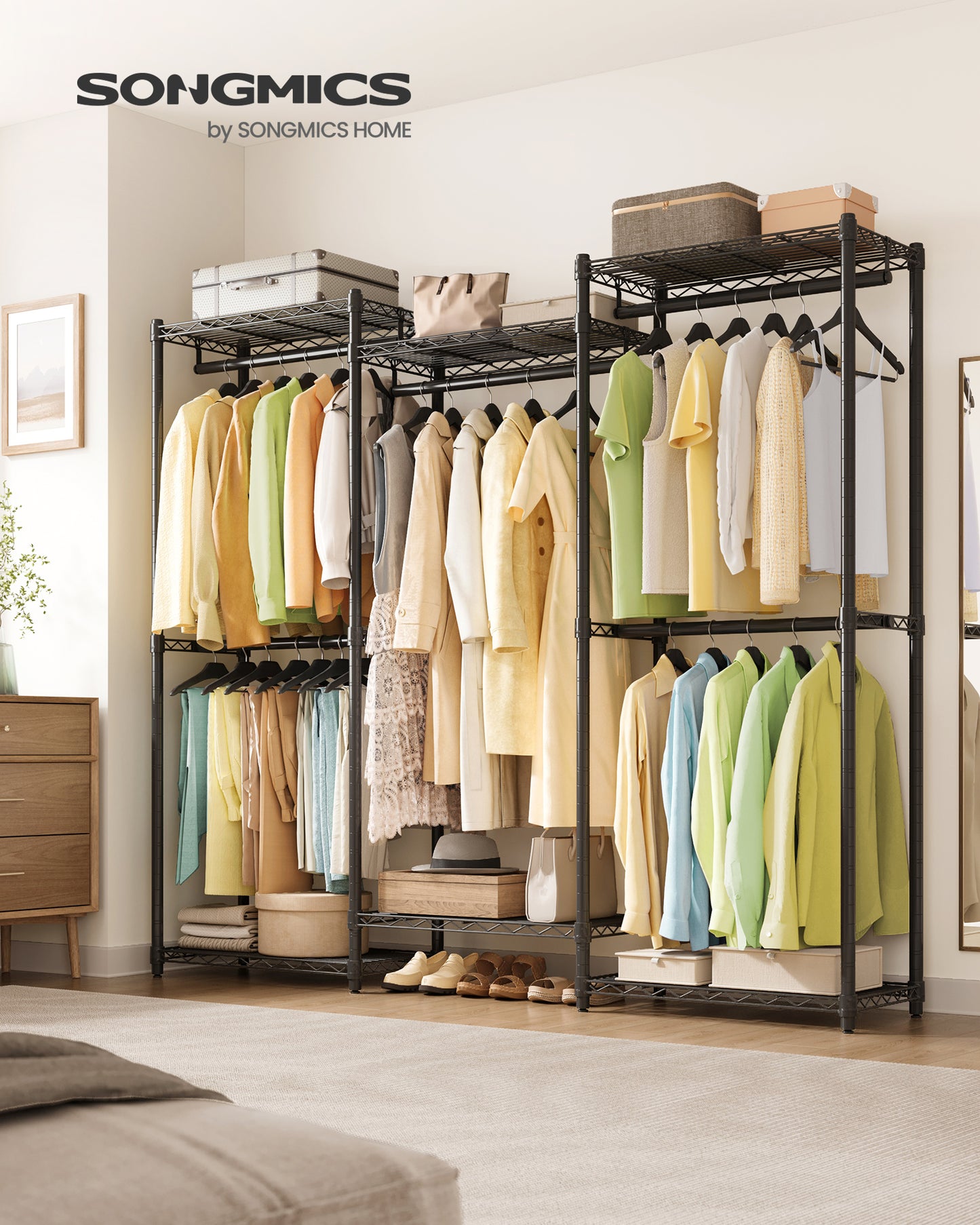 Garment Rack, Heavy-Duty Clothes Rack, Portable Closet Rack, 68.7-Inch Wide Clothing Rack Ink Black