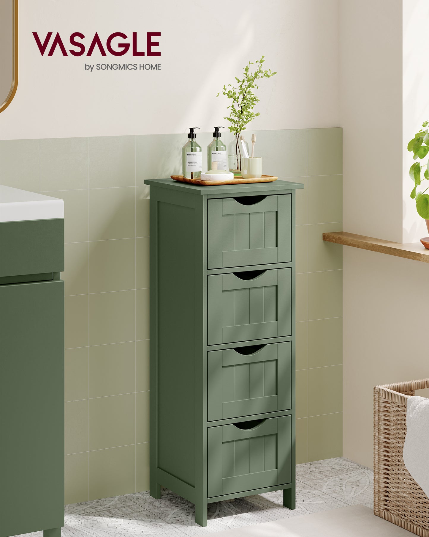 Floor Storage Cabinet, Freestanding Storage Organizer with 4 Drawers, Forest Green