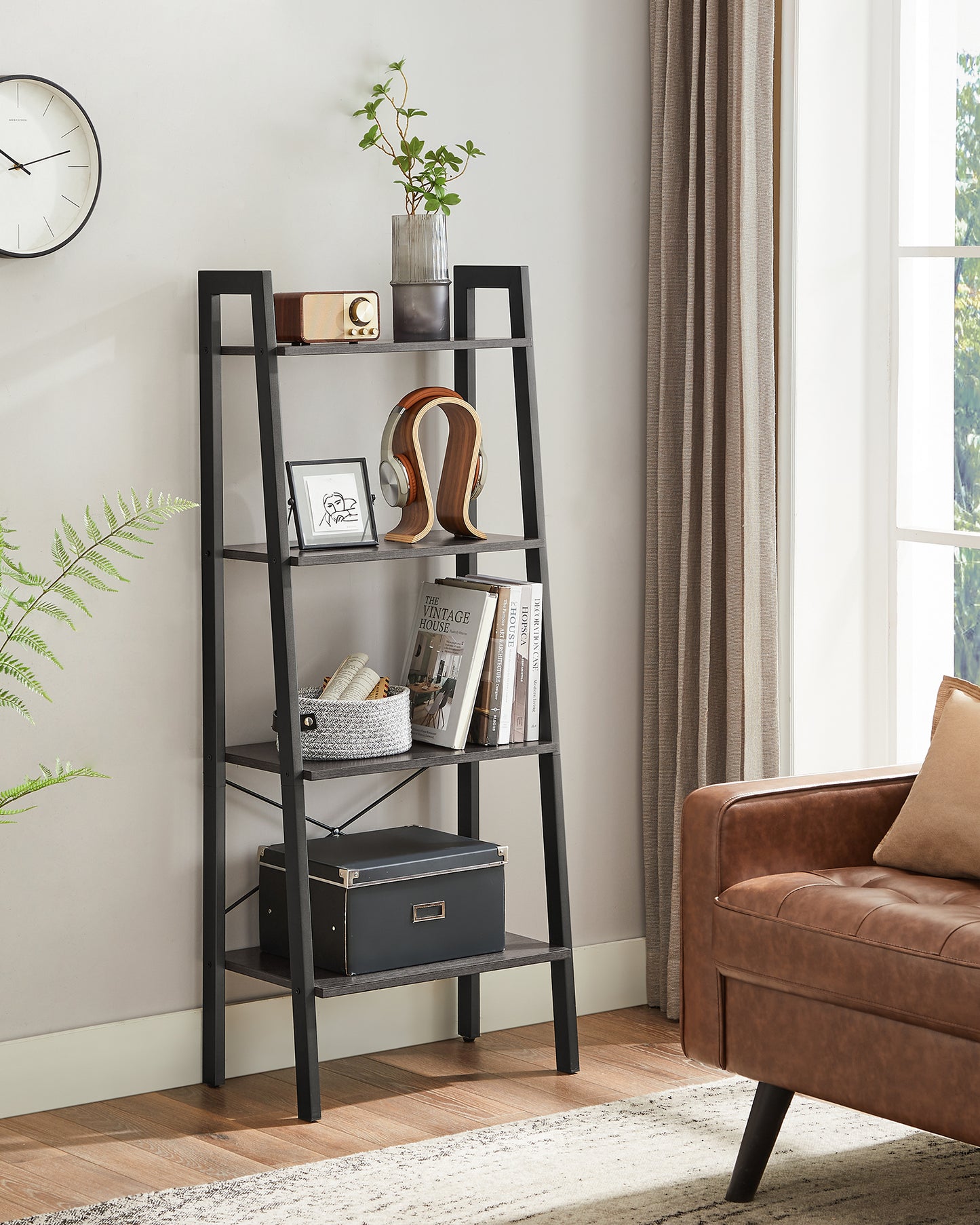 VASAGLE Ladder Shelf, Bookshelf,Bookcase with Steel Frame,Storage Rack
