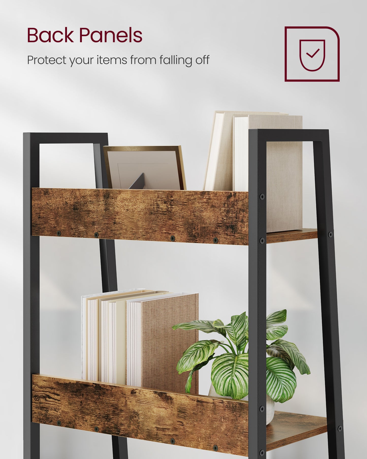 Bookshelf, 5-Tier Narrow Book Shelf, 11.8 x 23.6 x 66.9 Inches, Ladder Shelf for Home Office, Living Room, Bedroom, Kitchen, Rustic Brown and Ink Black