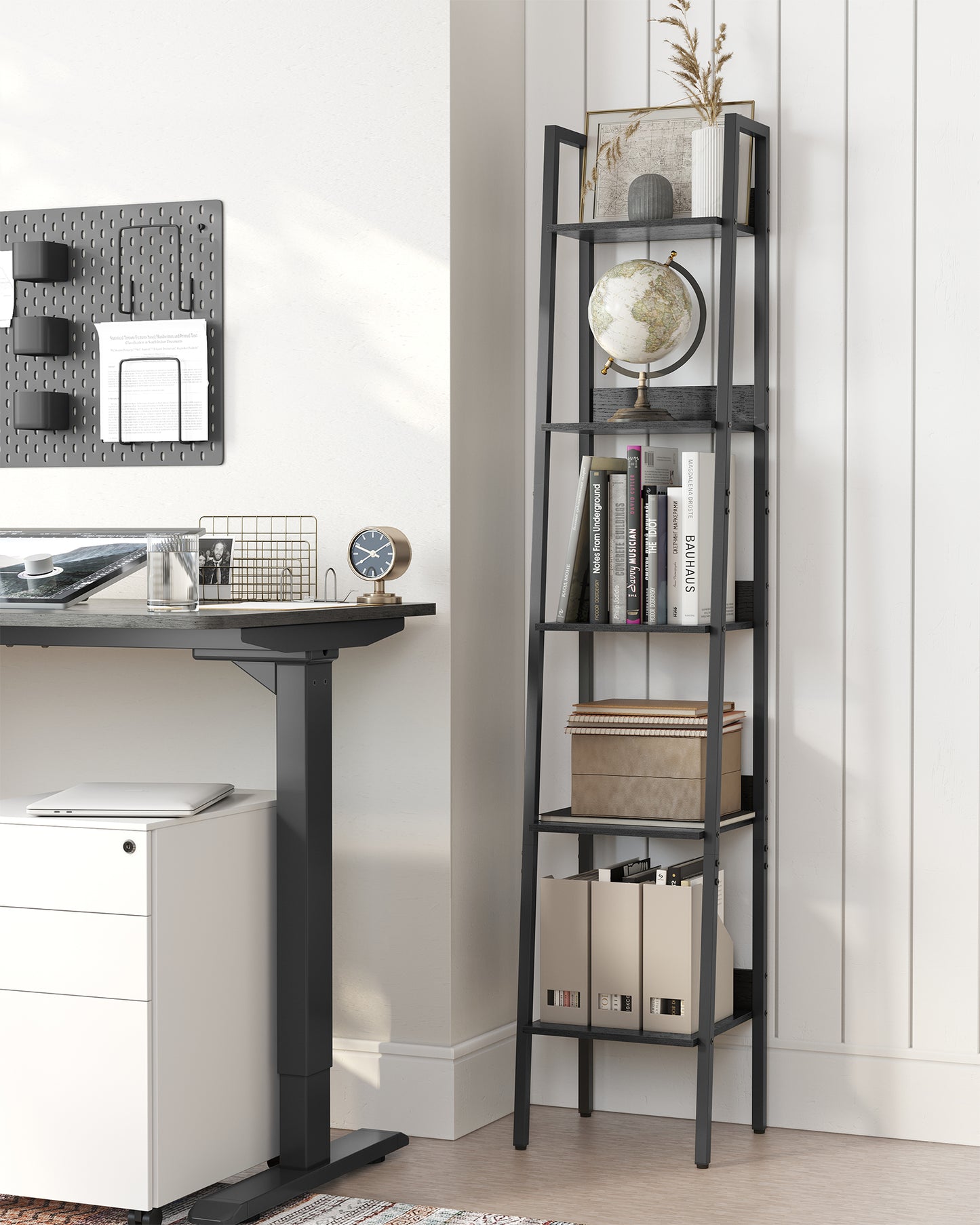 Bookshelf, 5-Tier Narrow Book Shelf, 11.8 x 13.3 x 66.9 Inches, Ladder Shelf for Home Office, Living Room, Bedroom, Kitchen, Ebony Black and Ink Black