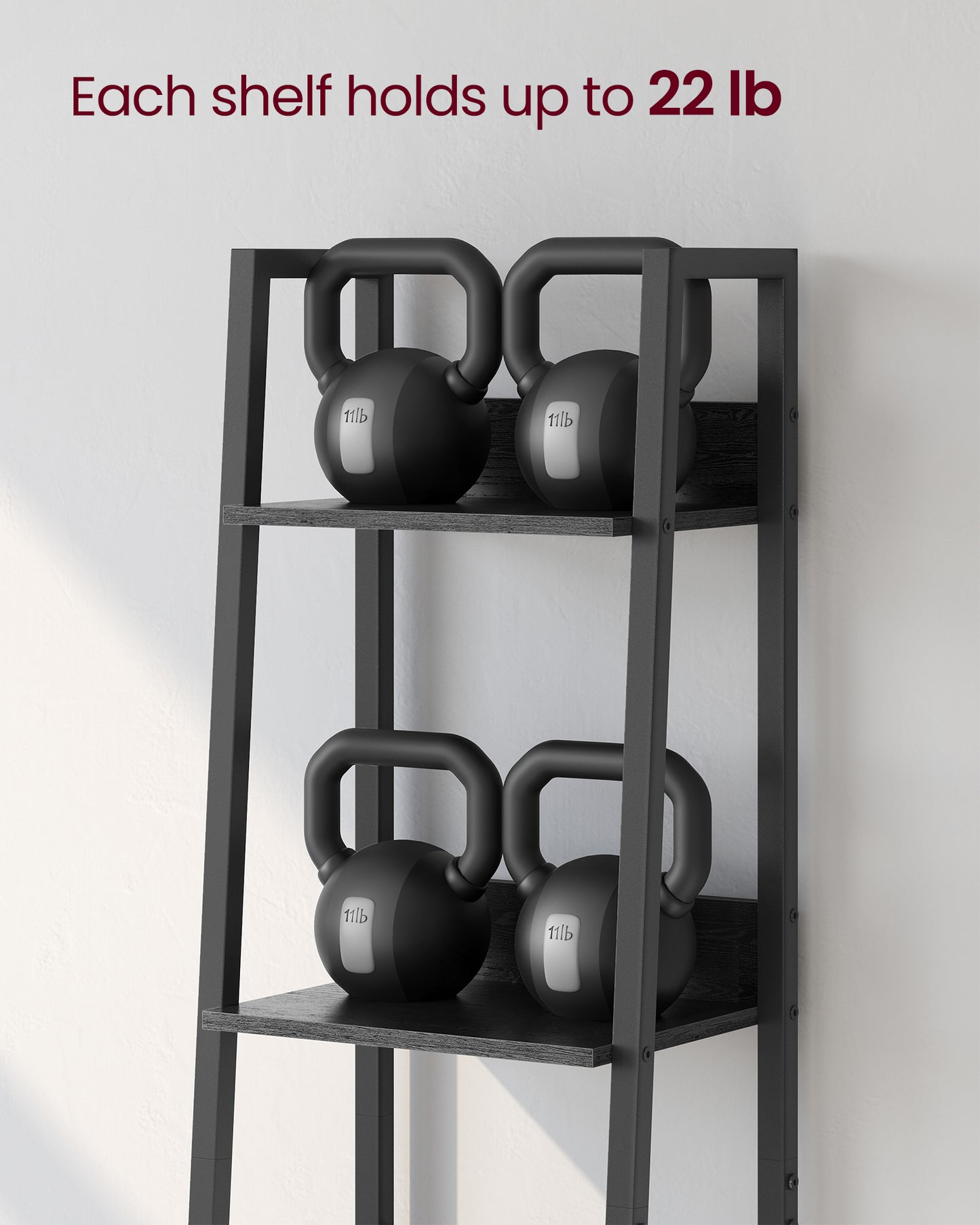 Bookshelf, 5-Tier Narrow Book Shelf, 11.8 x 13.3 x 66.9 Inches, Ladder Shelf for Home Office, Living Room, Bedroom, Kitchen, Ebony Black and Ink Black