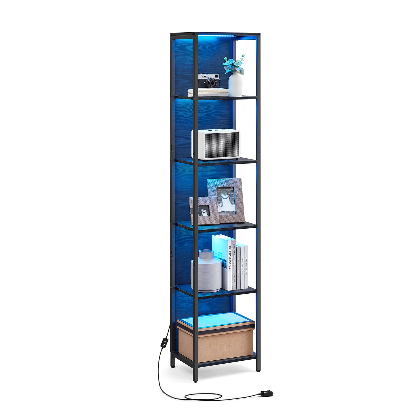 6-Tier Bookshelf, LED Display Shelf with Dimmable Lights, Steel Frame, 11.9 x 15.7 x 70.3 Inches, for Living Room, Bedroom