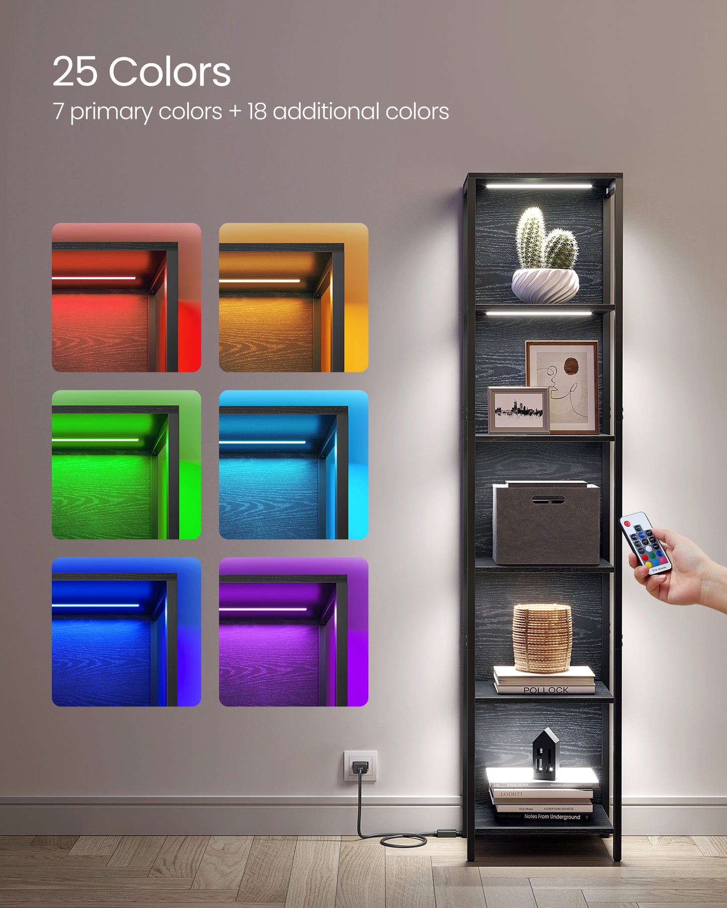 6-Tier Bookshelf, LED Display Shelf with Dimmable Lights, Steel Frame, 11.9 x 15.7 x 70.3 Inches, for Living Room, Bedroom