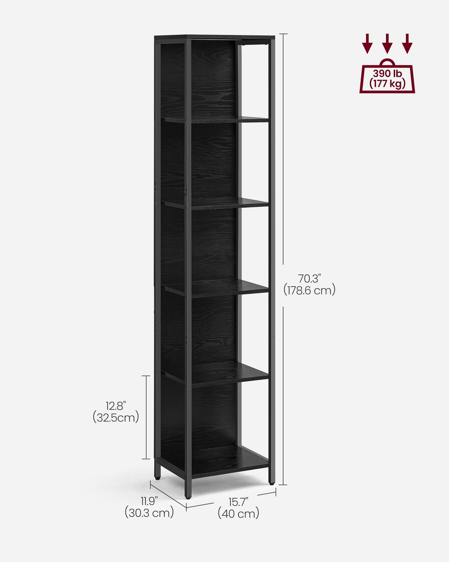 6-Tier Bookshelf, LED Display Shelf with Dimmable Lights, Steel Frame, 11.9 x 15.7 x 70.3 Inches, for Living Room, Bedroom