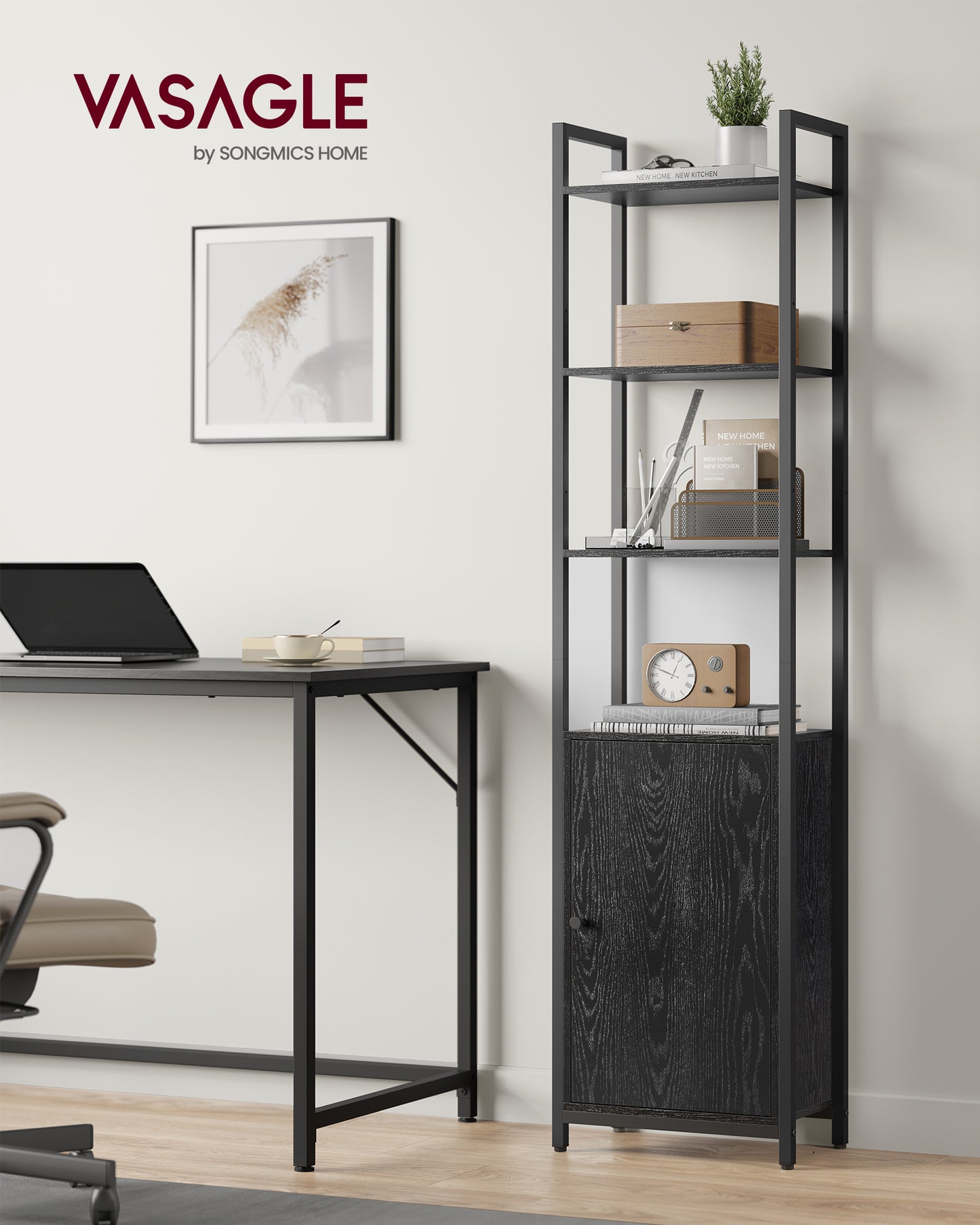 Tall Bookcase with Door, Steel Frame Bookshelf, Adjustable Shelves Display Optimize Your Living Room & Bedroom Storage with the Tall Bookshelf