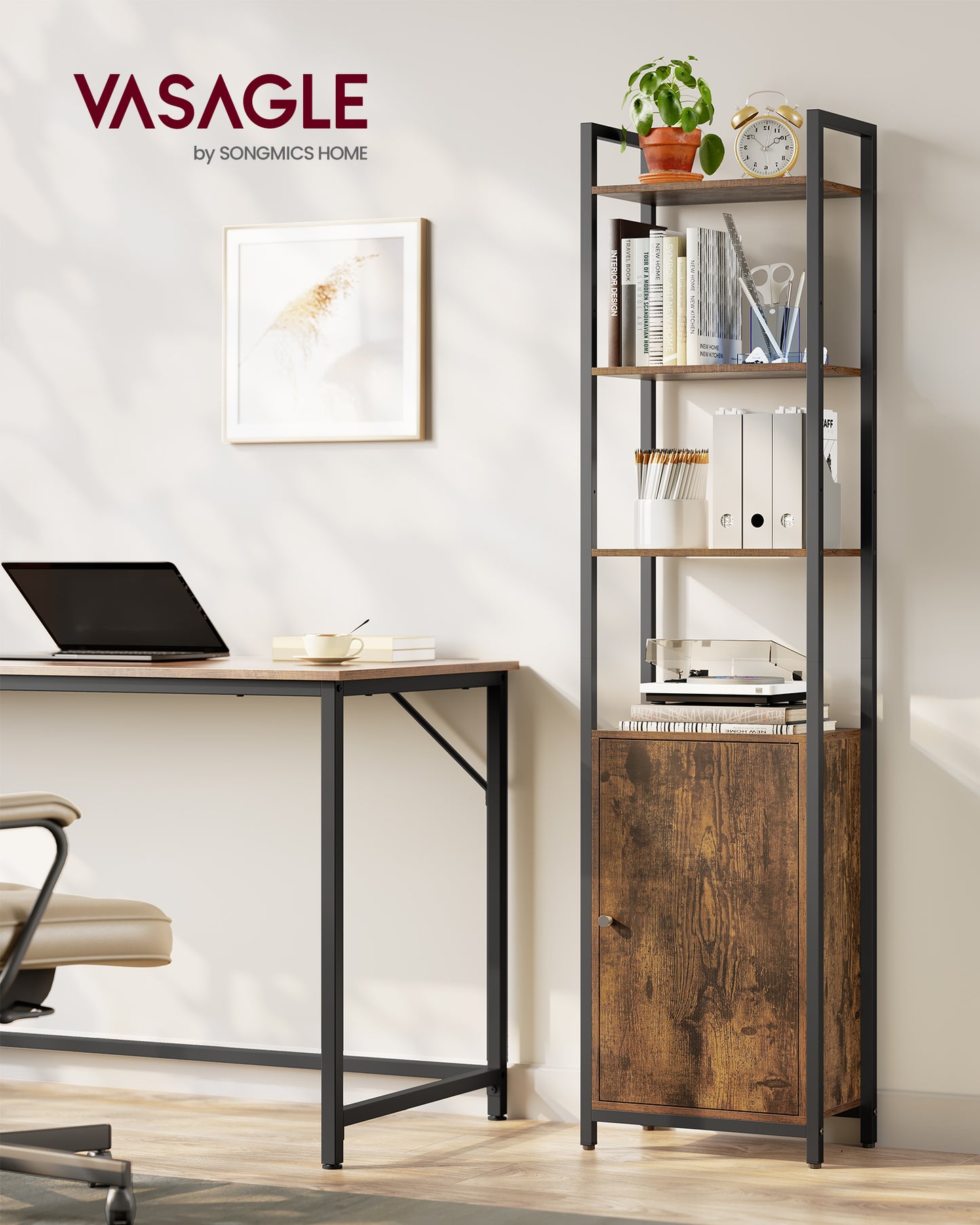 Tall Bookcase with Door, Steel Frame Bookshelf, Adjustable Shelves Display Optimize Your Living Room & Bedroom Storage with the Tall Bookshelf