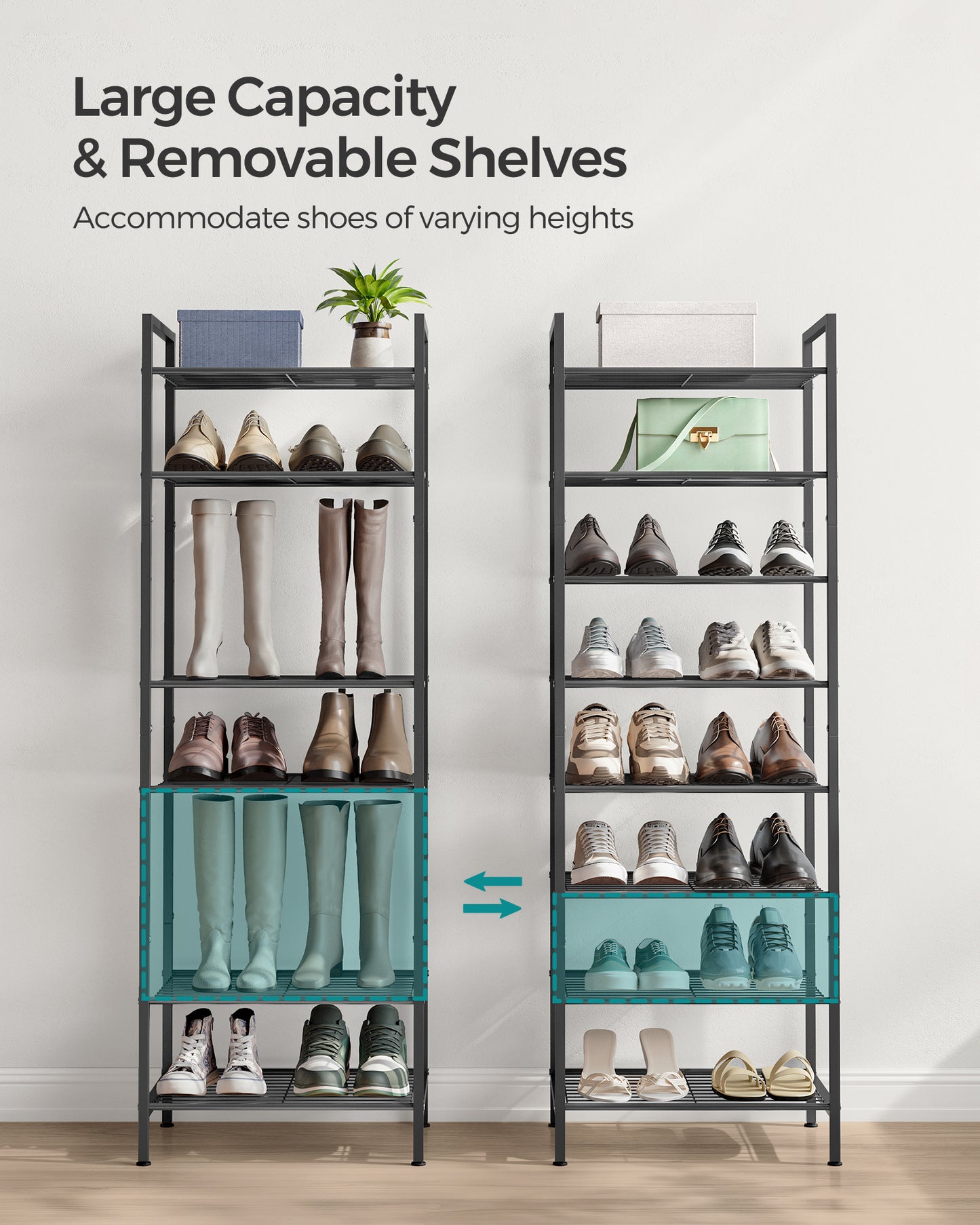 Narrow Shoe Rack, Sturdy 8 Tier Metal Tall Shoe Rack Shelf, Slim Shoe Storage Organizer for Closet Entryway Small Spaces, Vertical Shoe Stand Tower