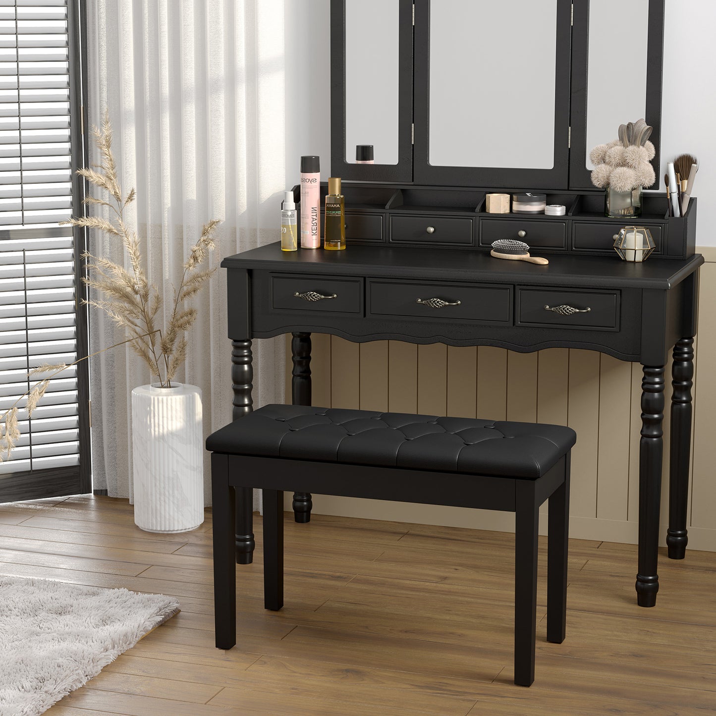 SONGMICS Duet Piano Bench with Padded Cushion and Storage Compartment