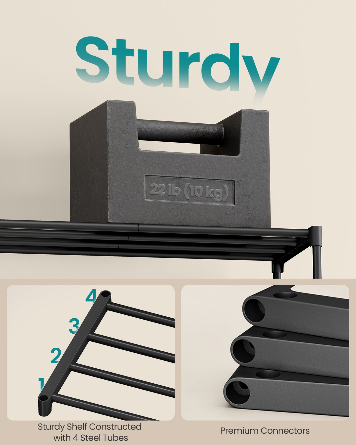 SONGMICS 4-Tier Shoe Rack for Closet, Compact Metal Shoe Organizer Shelf for Entryway, Bedroom, Small Spaces, Stackable, 11.8 x 24.5 x 26 Inches,Black