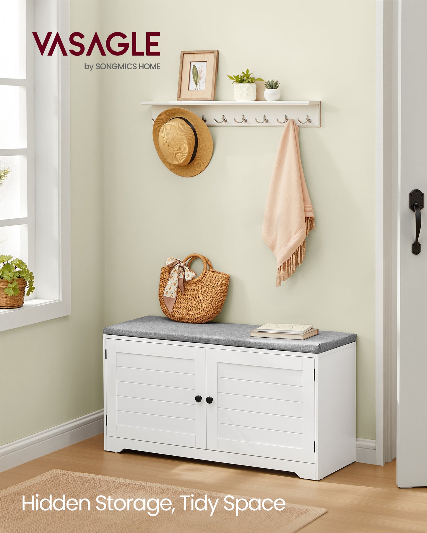 Shoe Storage Bench with Cushion, 3-Tier Entryway Bench, 14 x 39.8 x 20.7 Inches, for Hallway, Bedroom, White