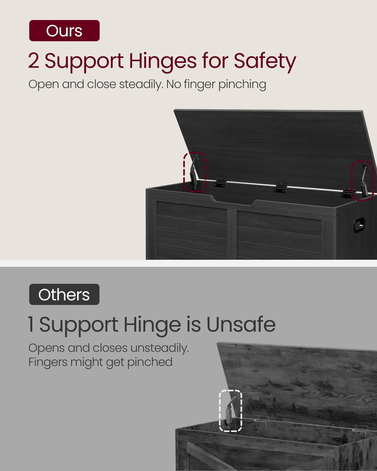 Storage Chest, Storage Bench with 2 Safety Hinges, Farmhouse Style, 15.7 x 39.4 x 18.1 Inches, for Entryway, Bedroom, Living Room, Charcoal Gray