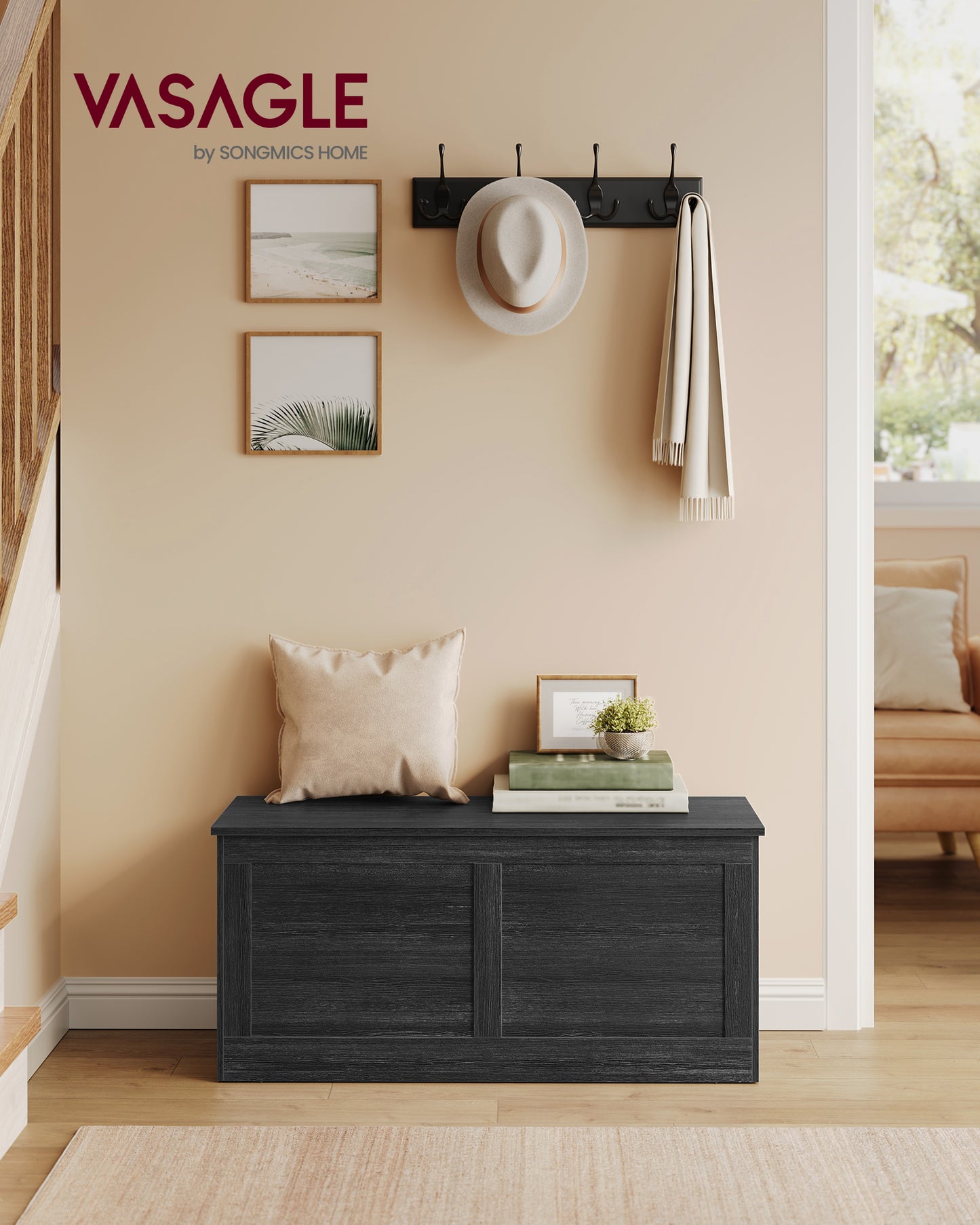Wooden Storage Chest - Securely Opens at Any Angle, Dimensions: 39.4"x15.7"x18.3", Ideal for Organizing Home Spaces with Stylish & Practical Design, "Safe Lid" Dark Gray