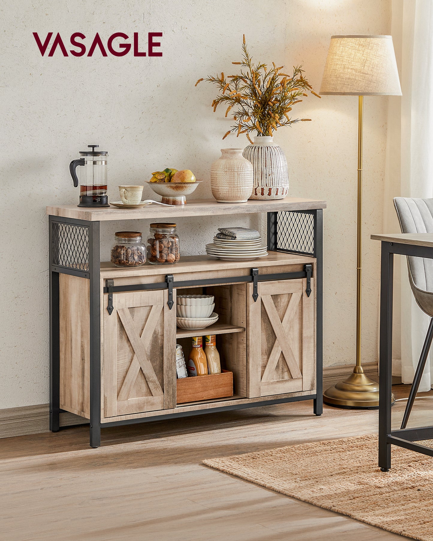 Farmhouse Style Buffet Cabinet with Sliding Barn Doors - Versatile Storage Solution for Living Room, Easy Assembly