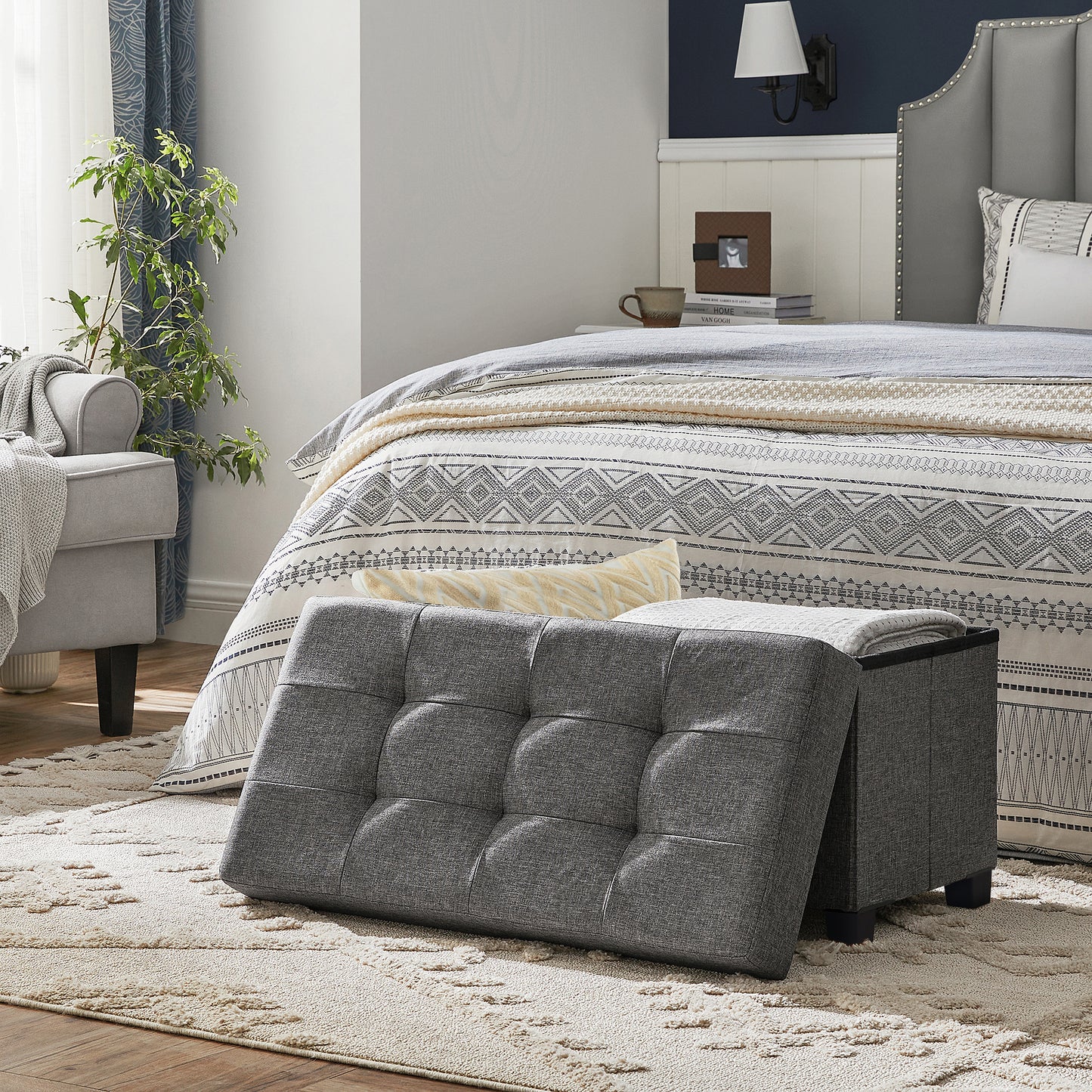SONGMICS 30" Storage Ottoman Bench FoldingOttoman with Storage Foldable Foot Rest with Legs Load up to 660 lb for Living Room Bedroom Dark Gray
