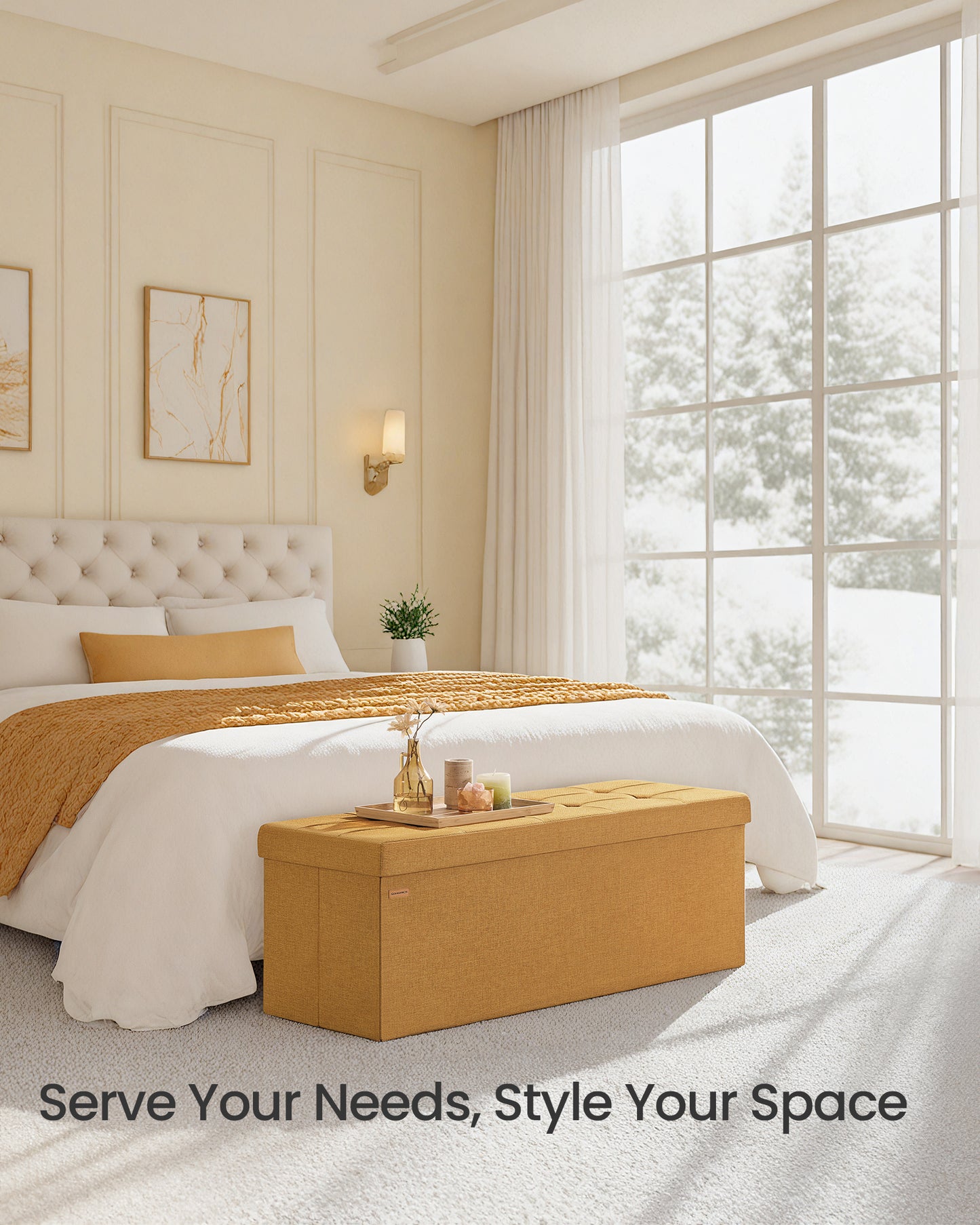 43-Inch Storage Ottoman Bench with Removable Divider, 660 lb Capacity Folding Footrest for Living Room Bedroom, Ginger