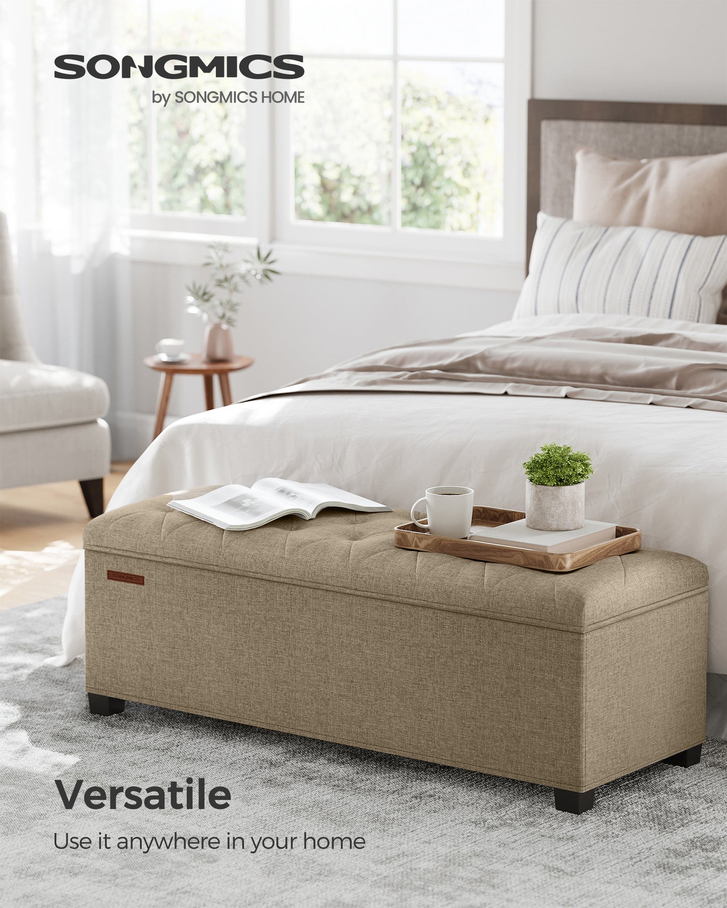 SONGMICS 43.3" Storage Ottoman Bench, Foot Rest with Legs, Ottoman with Storage, Rectangle End of Bed Bench, Storage Chest, Load up to 660 lb, Study
